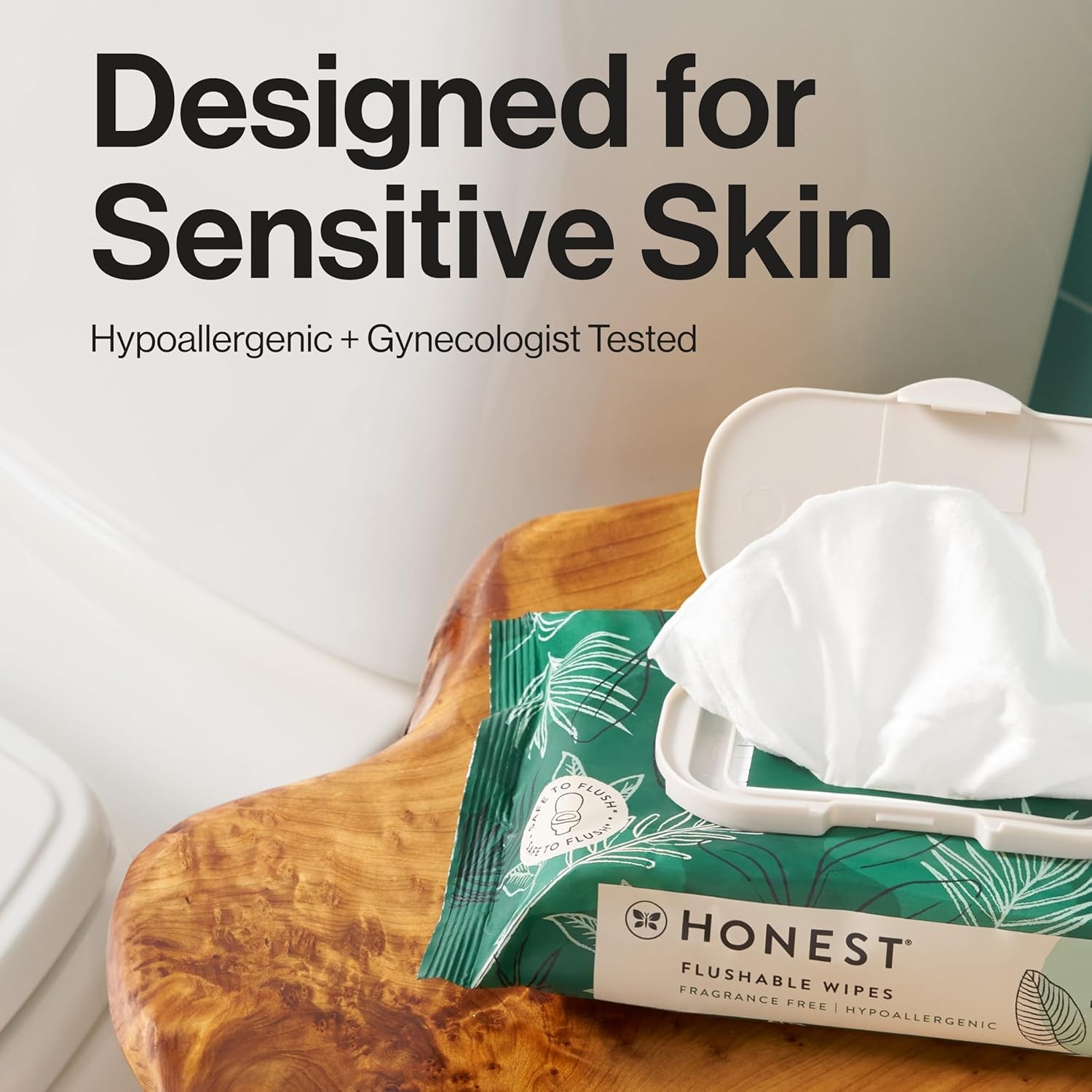 The Honest Company Flushable Wipes for 42 Count (Pack of 8), Tropical Leaves