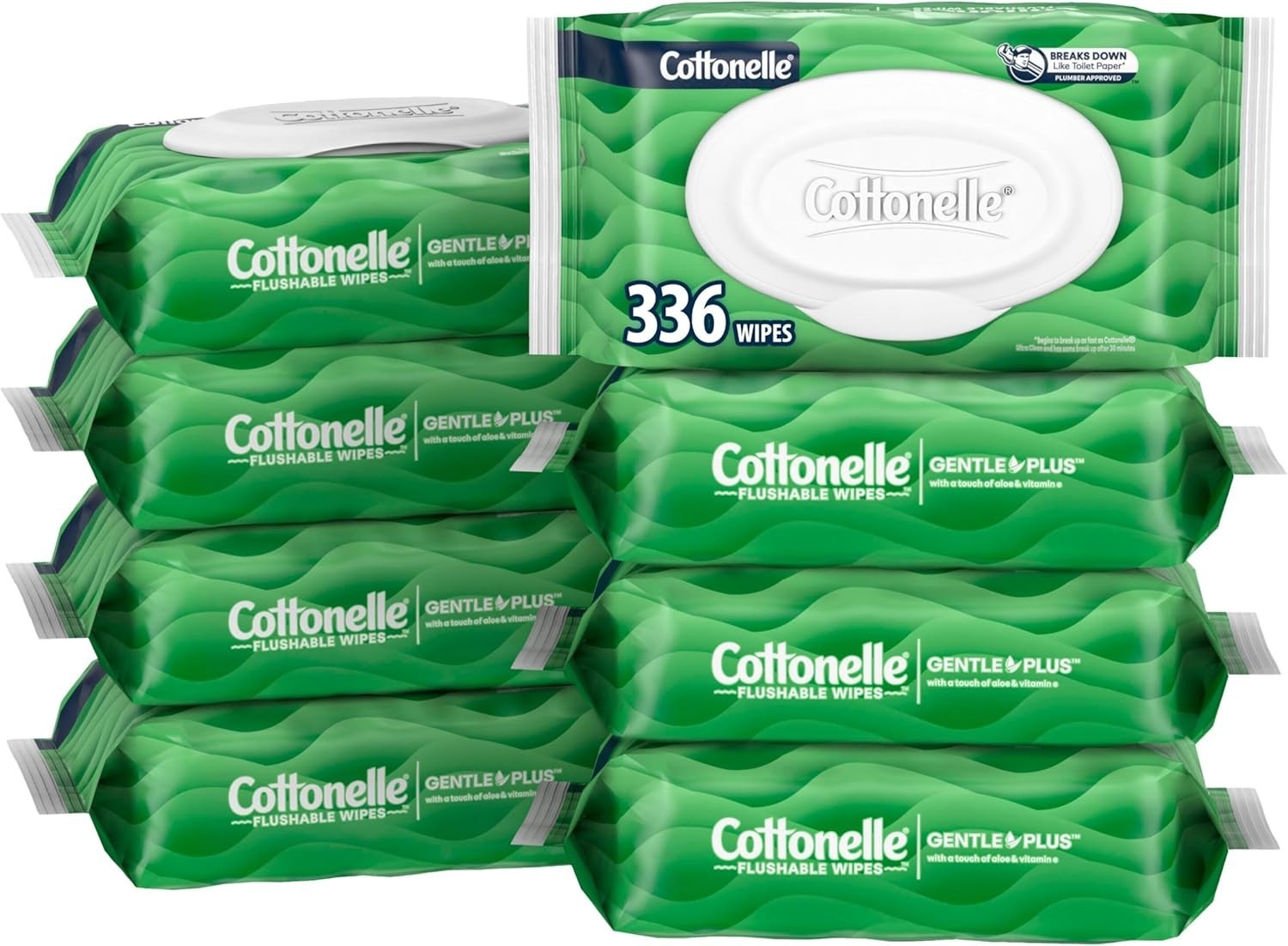 Cottonelle GentlePlus Flushable Wet Wipes with Aloe & Vitamin E, 8 Flip-Top Pack