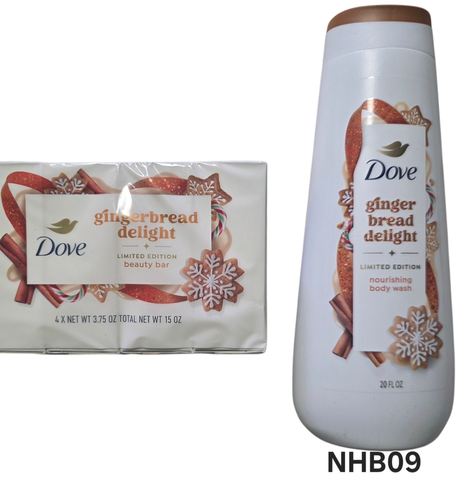 Dove Ginger Bread Delight 20oz Body And 4×3.75 Oz Beauty Bars