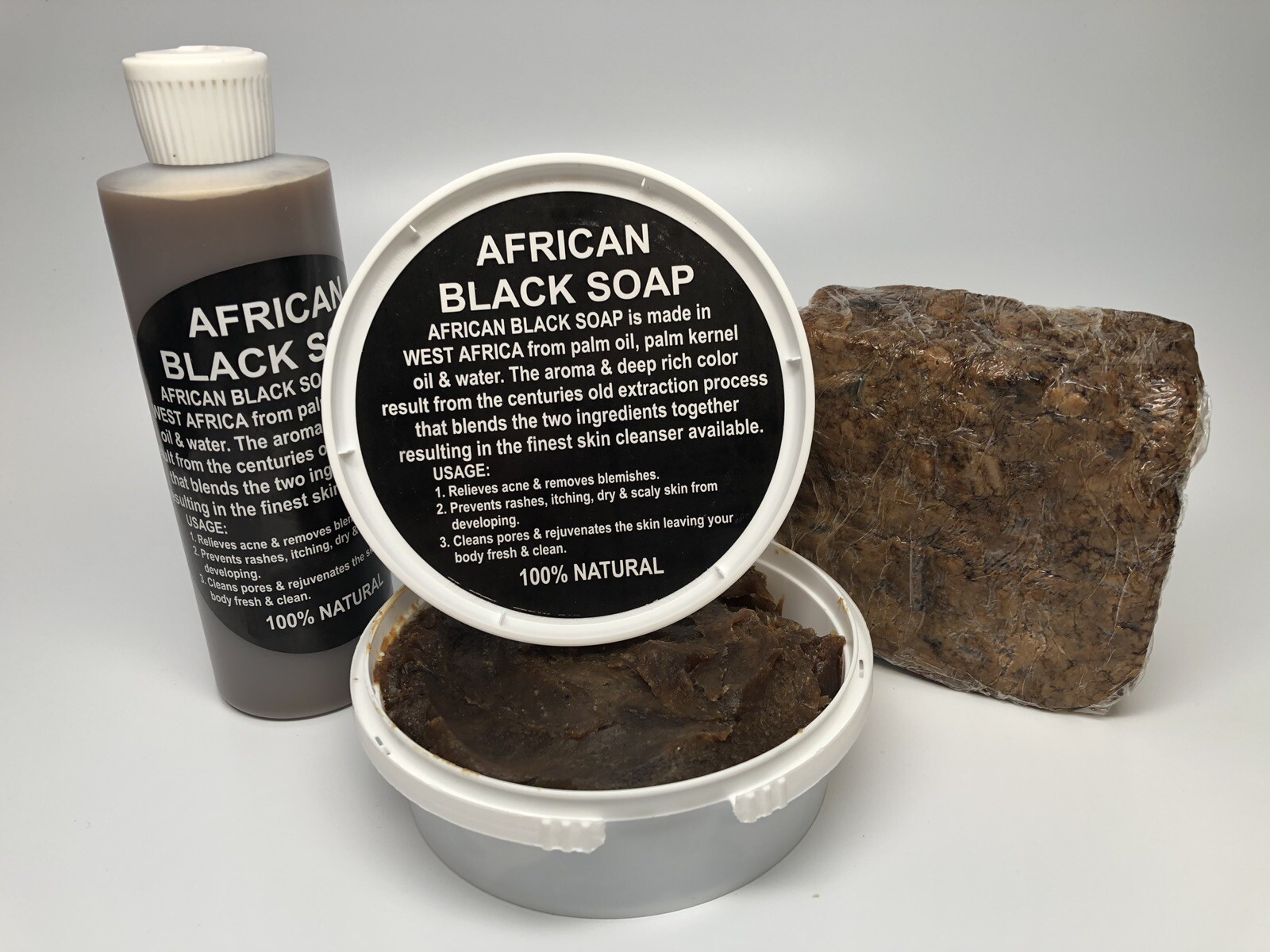 Raw African Black Soap Liquid Paste – Pure Natural Organic Body Face BUNDLE 8 oz