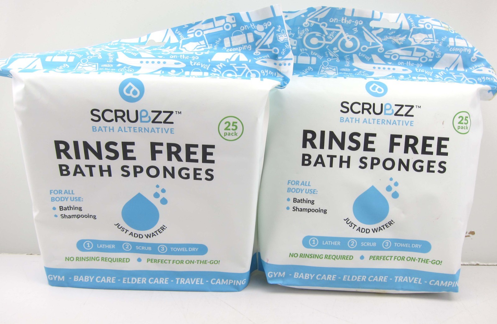 New Lot Of 2 Scrubzz Bath Alternative Rinse Free Bath Sponges 25 Each Total 50
