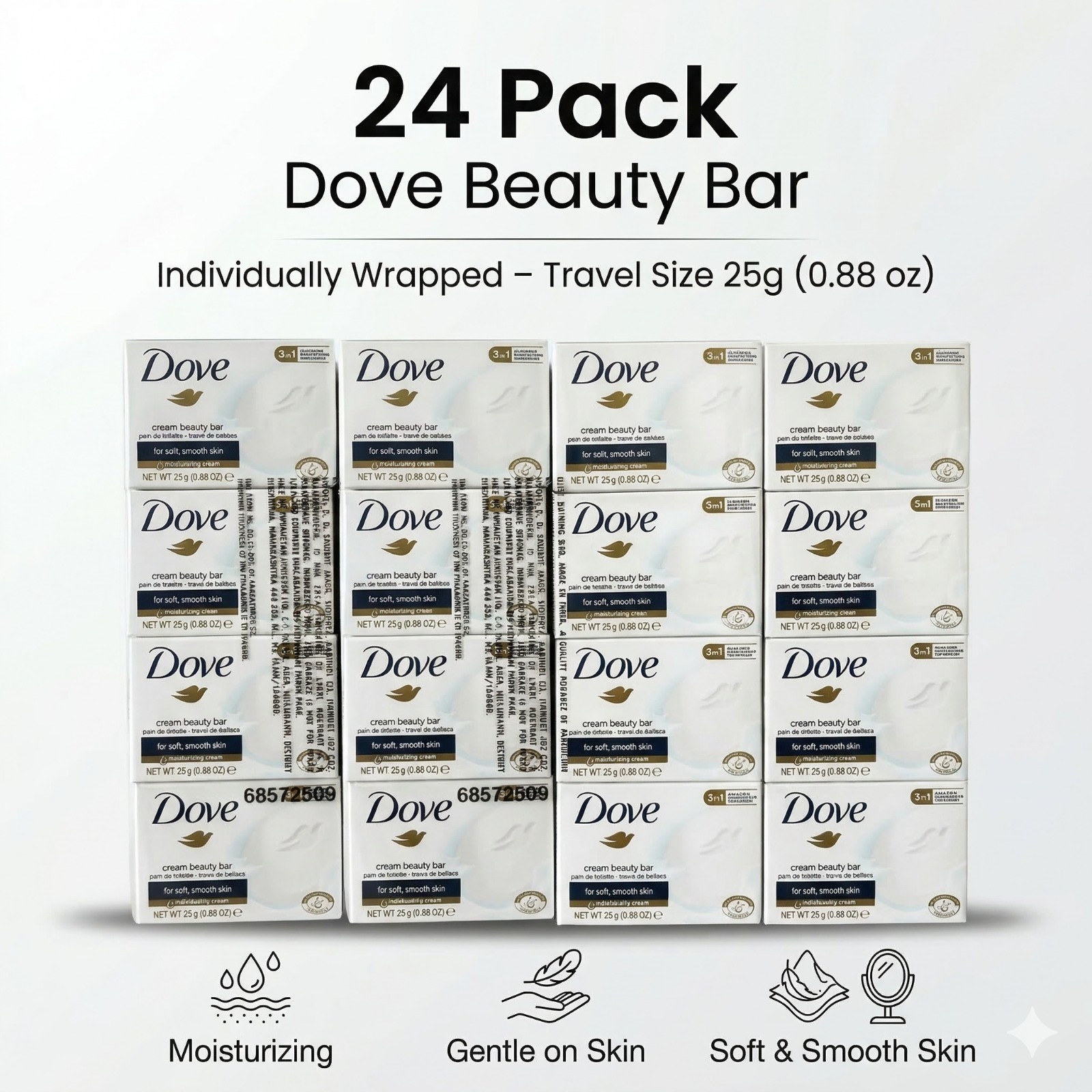 Dove Beauty Bar Travel Size Soap 24 Pack 25g Hotel Airbnb Guest Essentials Bulk
