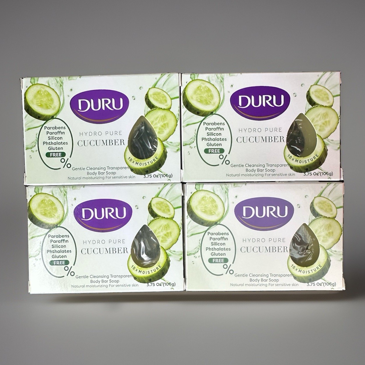 4 Pack Duru Hydro Pure Cucumber Transparent Body Bar Soap 3.75 oz Sensitive Skin