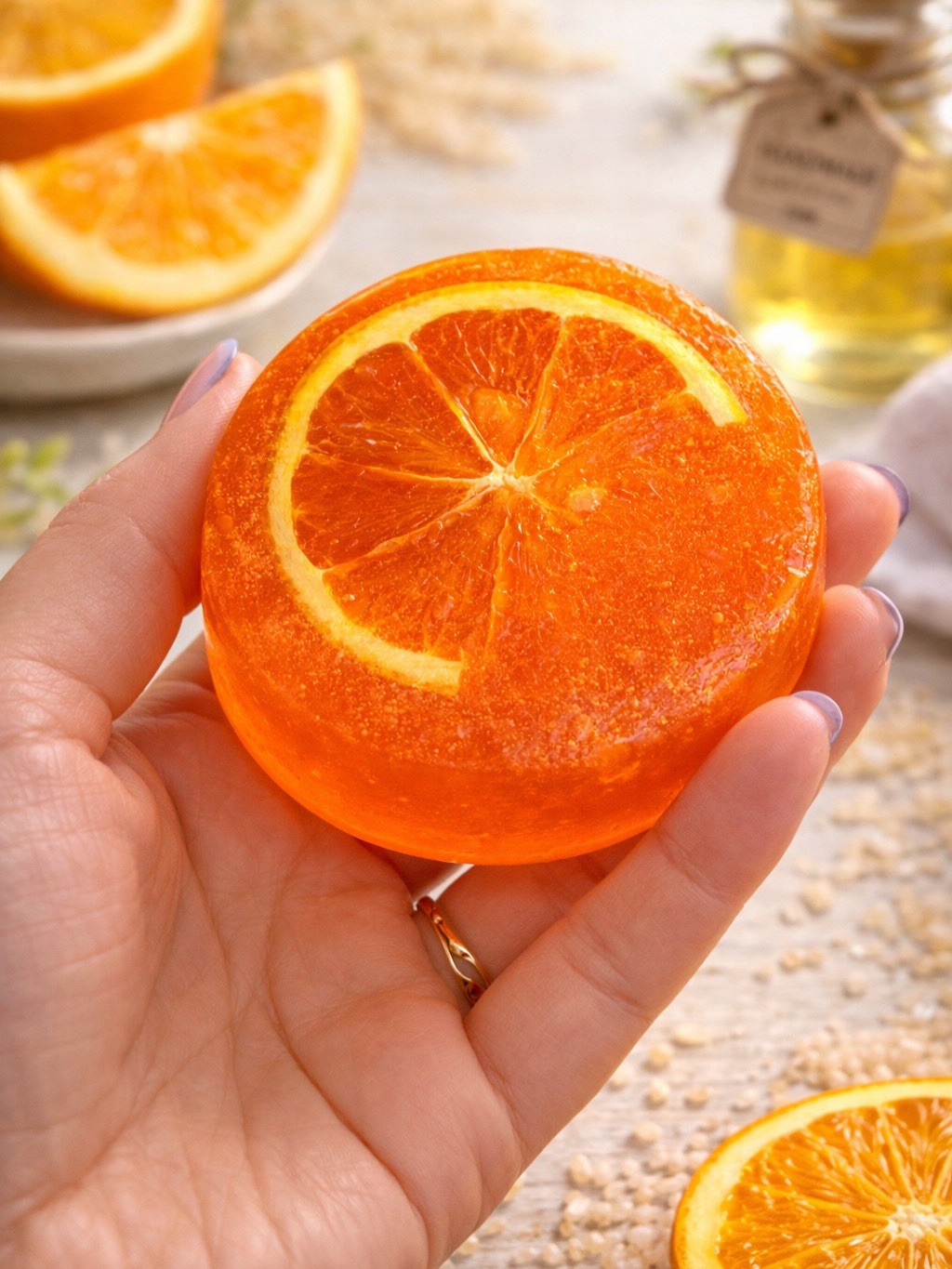Citrus Scented Fruit Shaped Body Bar Soap Orange Disc Unisex Regular Size
