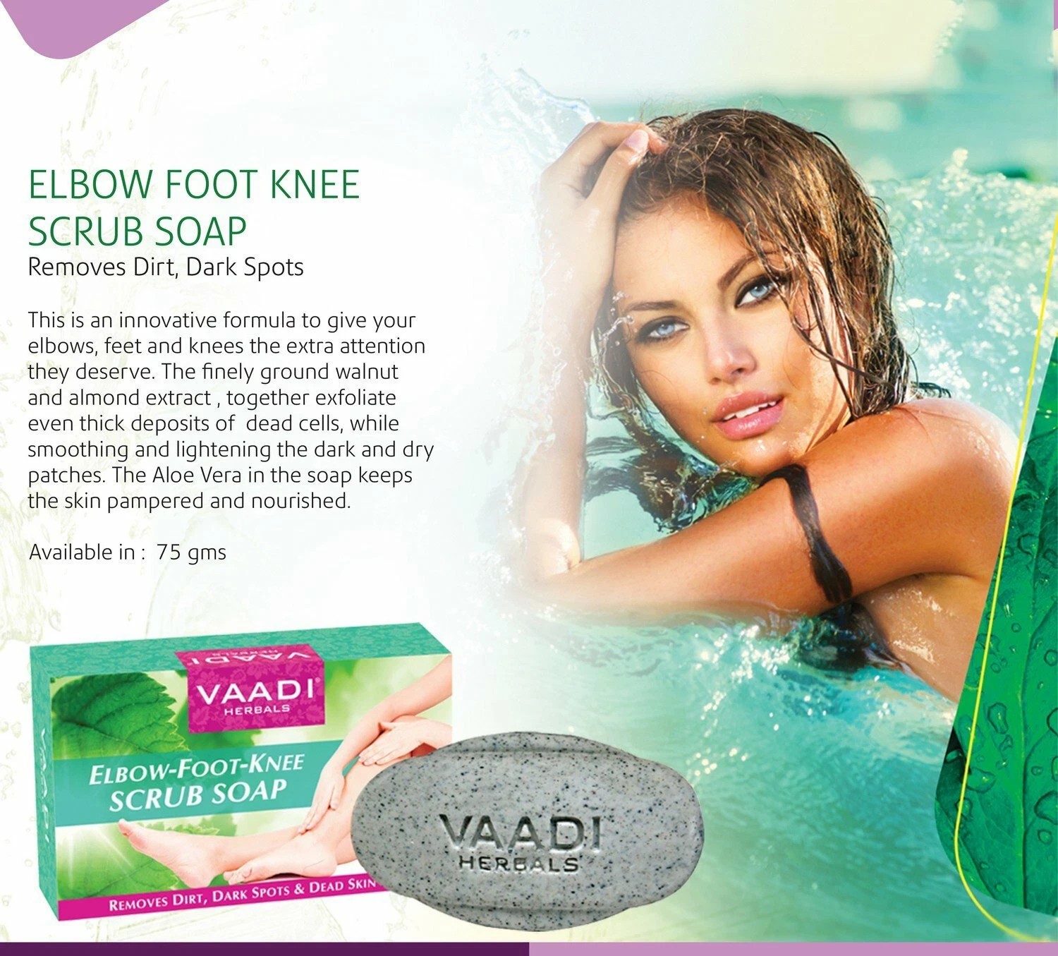 Vaadi Herbals Elbow Foot Knee Scrub Soap with Almond and Walnut Scrub, 75 gm