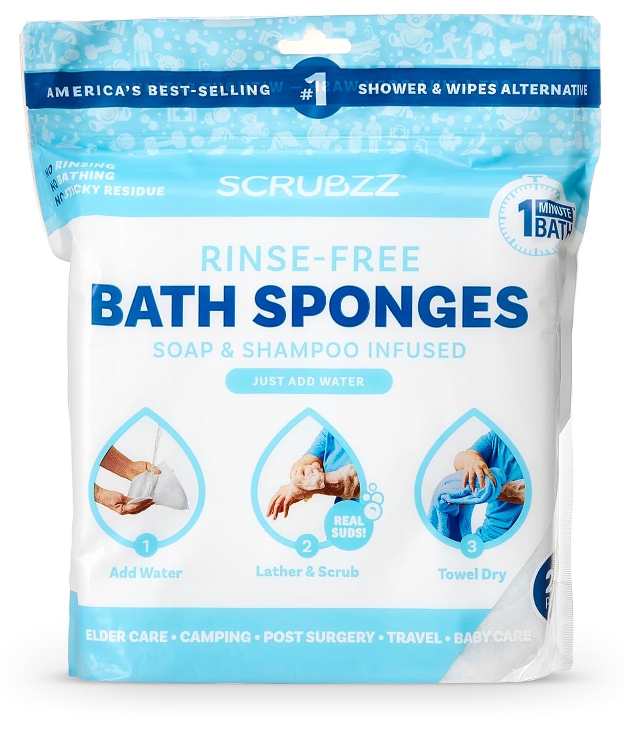 Scrubzz Disposable Rinse Free Bathing Wipes – 25 Pack – 25 Count (Pack of 1)