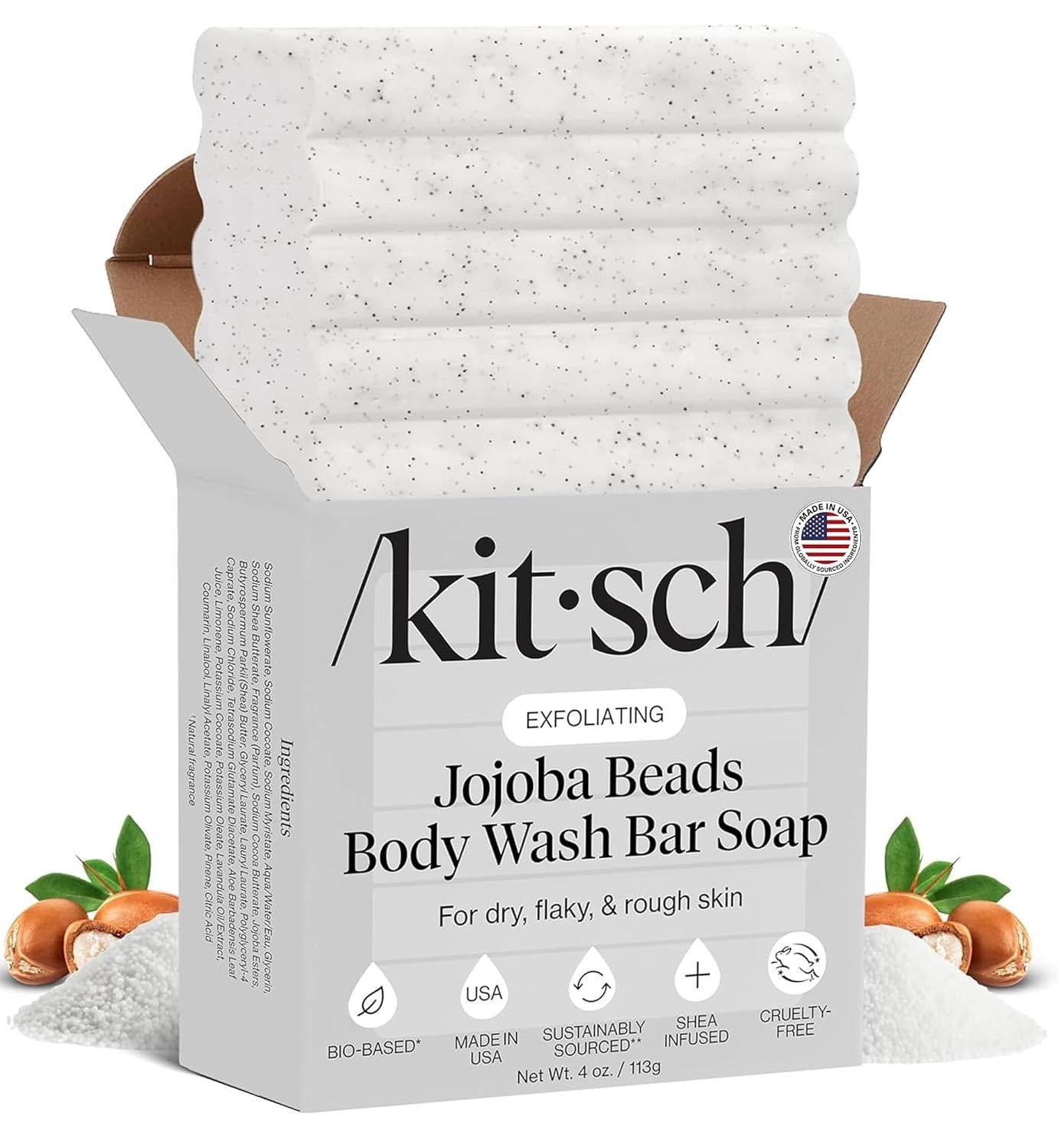 Jojoba Beads Exfoliating Body Wash Bar – Nourishing Bar Soap with Shea Butter…