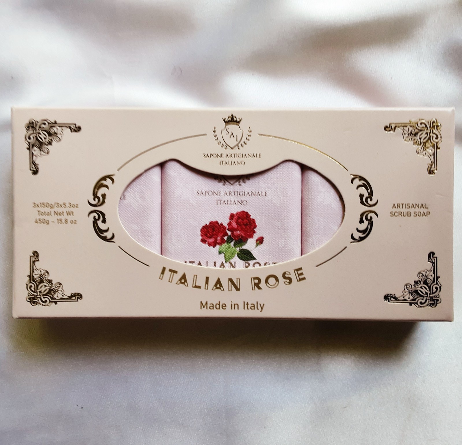Sapone Artigianale Italano Rose Scrub Soap 3 x 5.3oz