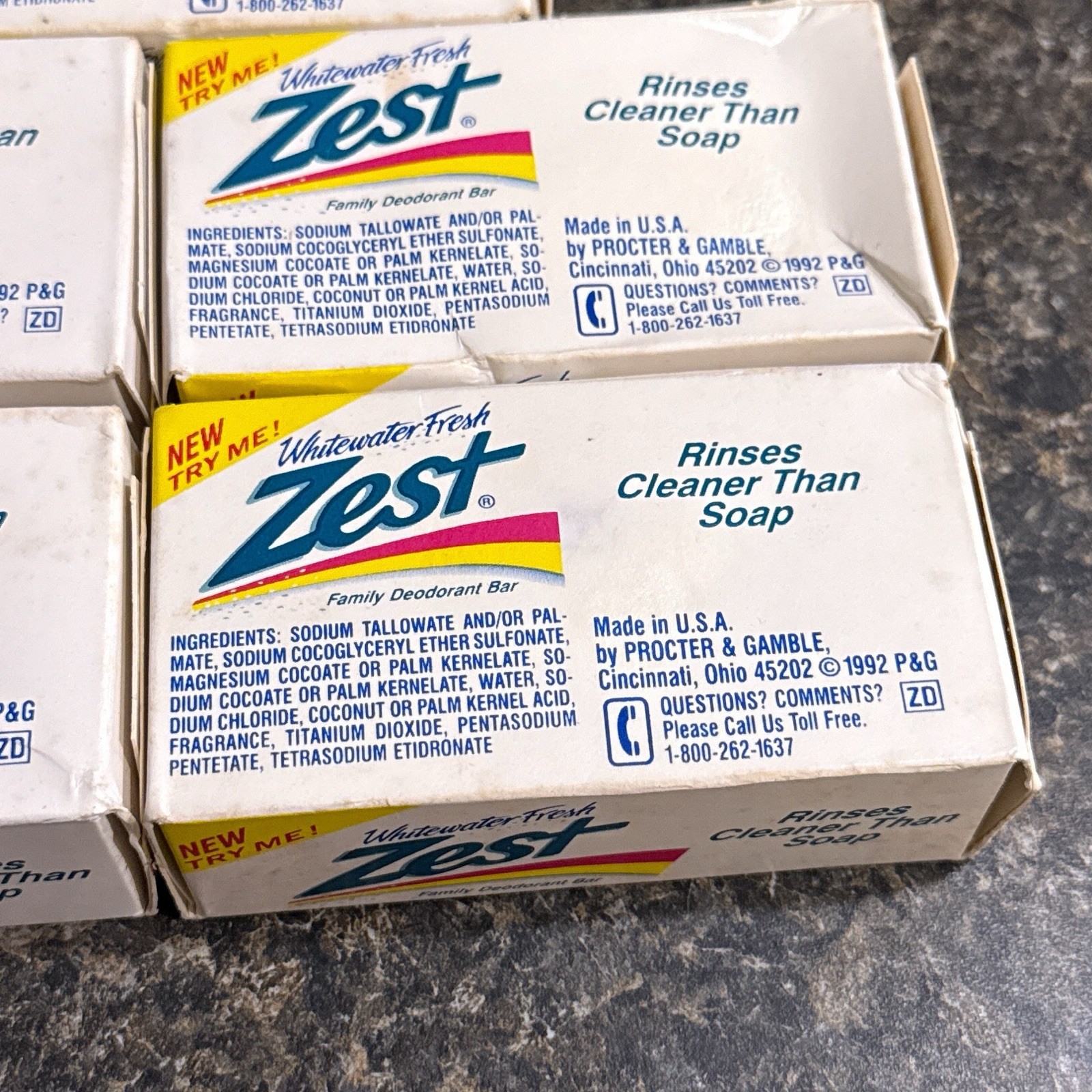 1992 ZEST Whitewater Fresh Deodorant Soap 5 x Bath 3.2oz Bars SEALED