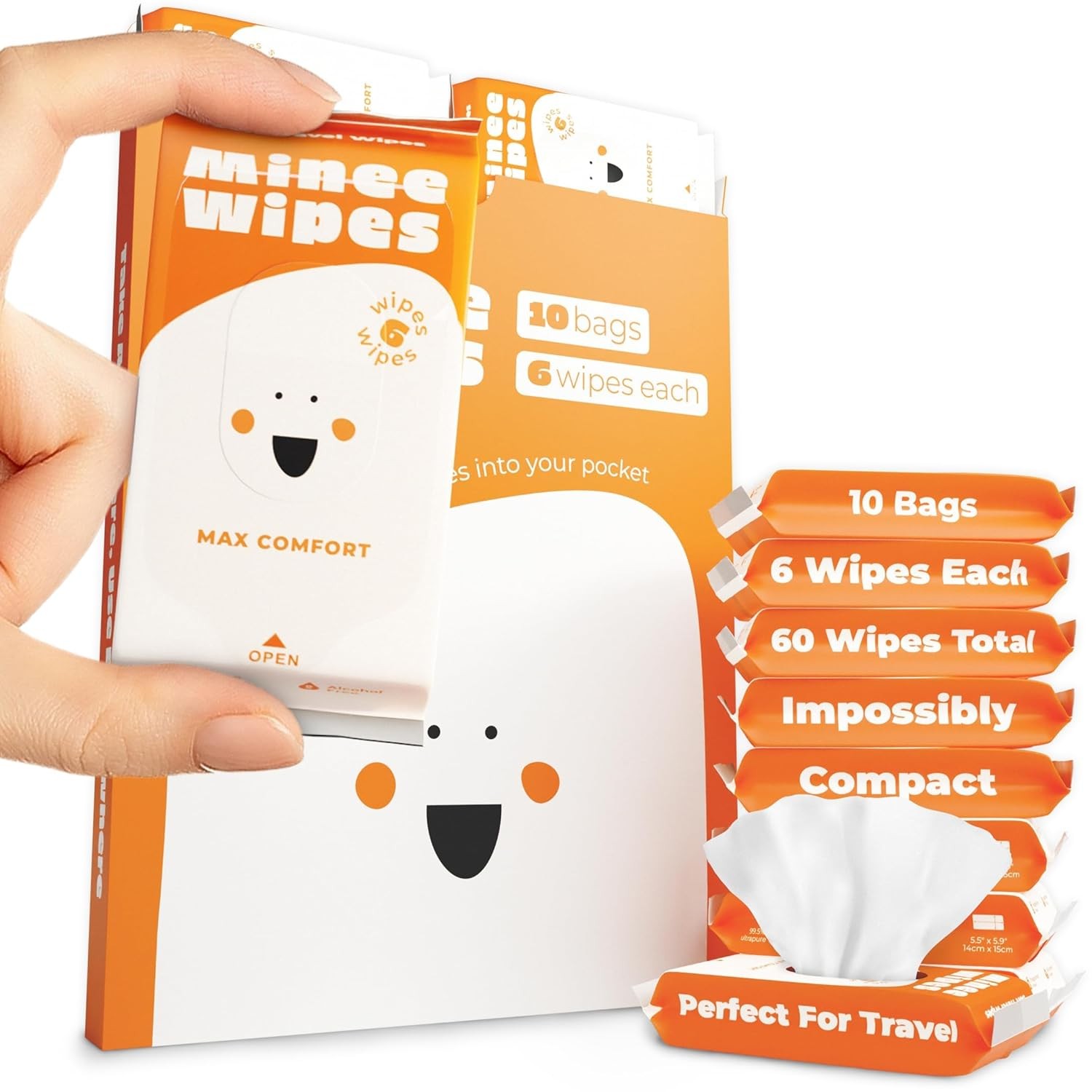Impossibly Compact Travel Wipes – Skin-Friendly Wet 6 Count (Pack of 10)