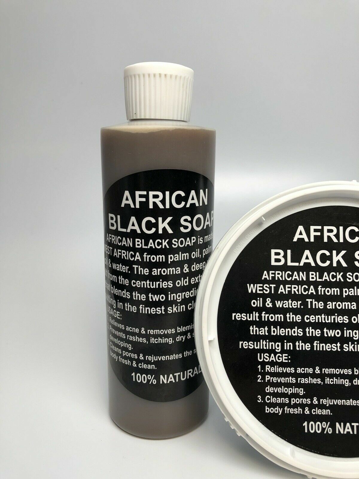 Raw African Black Soap Liquid Paste – Pure Natural Organic Body 3PC BUNDLE SET