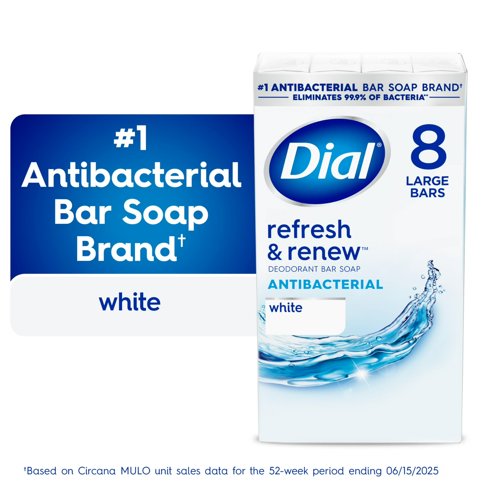Dial Antibacterial Bar Soap White Deodorant Refresh & Renew 4 oz 8 Pack