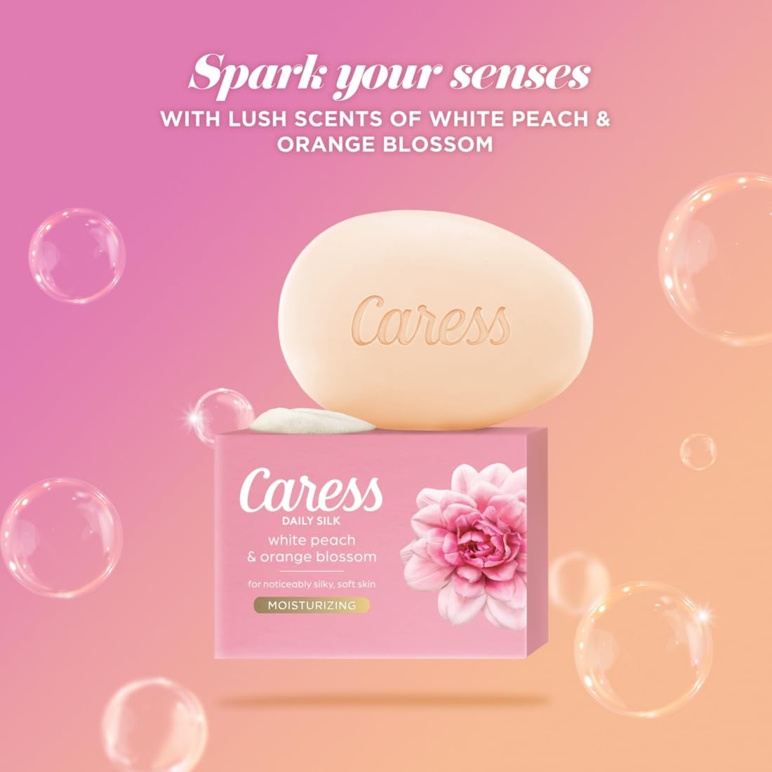 Caress Daily Silk Bar Soap 3 Pack Moisturizing Orange Blossom Peach Scent