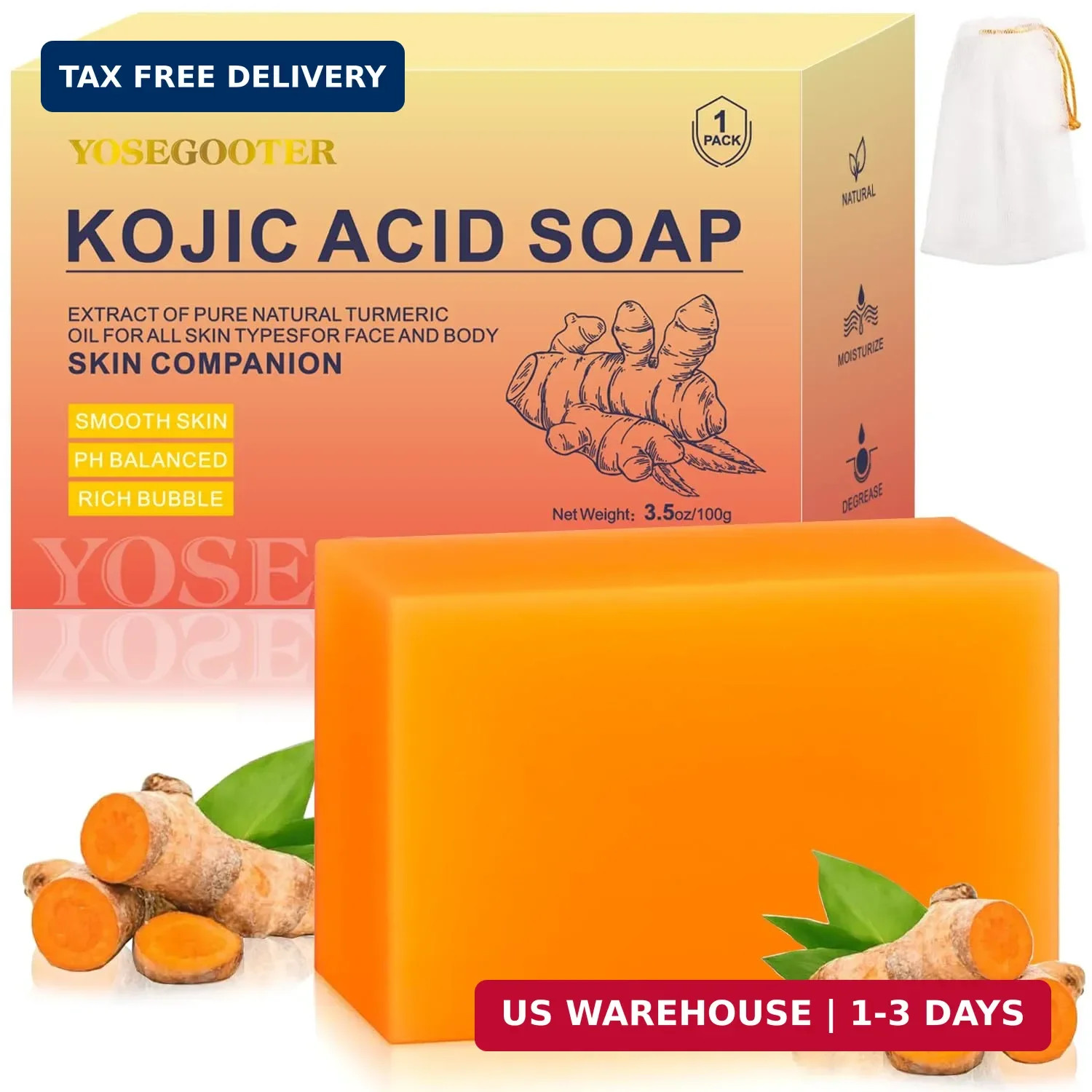 Turmeric Kojic Acid Soap Bars, Face&Body Dark Spots Remover, Turmeric Soap Bar f