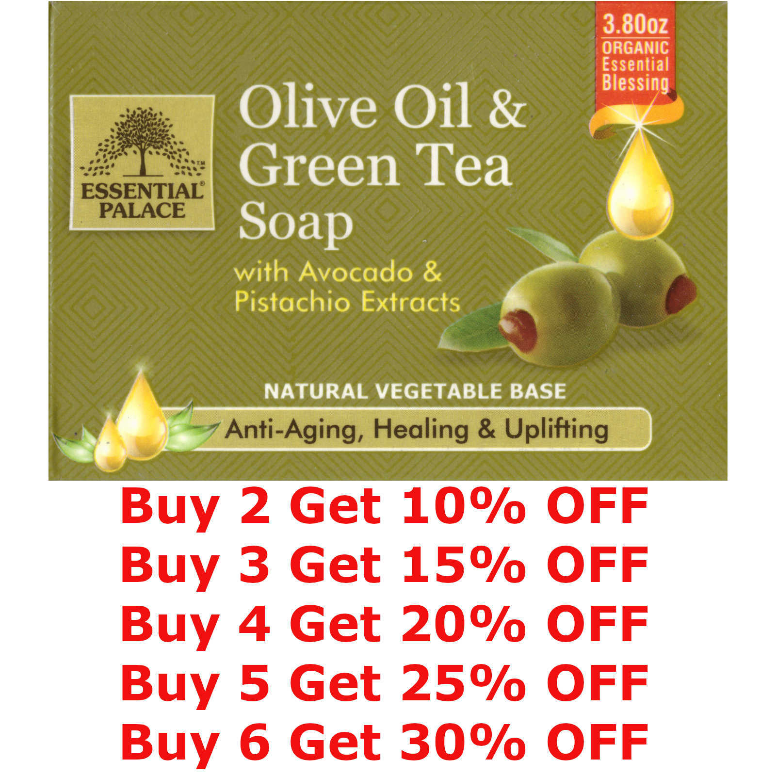 Organic Olive Oil & Green Tea Soap Anti-Aging, Healing & Vegetable Base 3.80 OZ