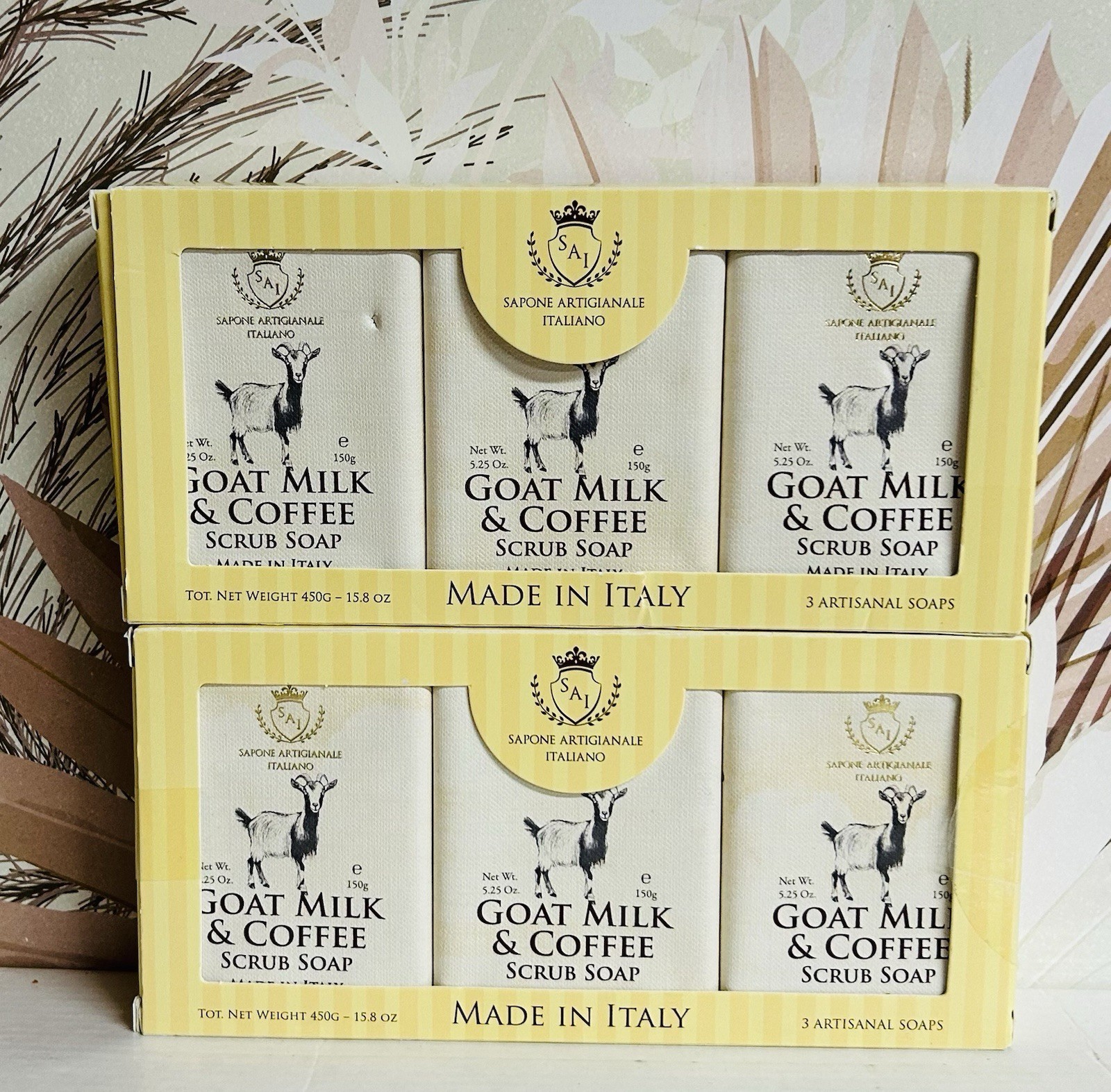 2-Pack Saponificio ~ Goat Milk & Coffee Scrub Soap 6 Bars 5.25 oz Each
