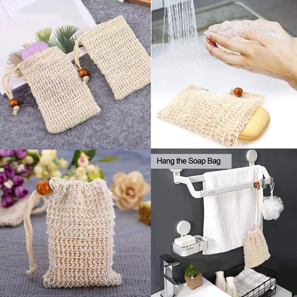 60 Pcs Natural Sisal Soap Saver Bag for Soap Bar Organic Soap Pouch for Exfol…