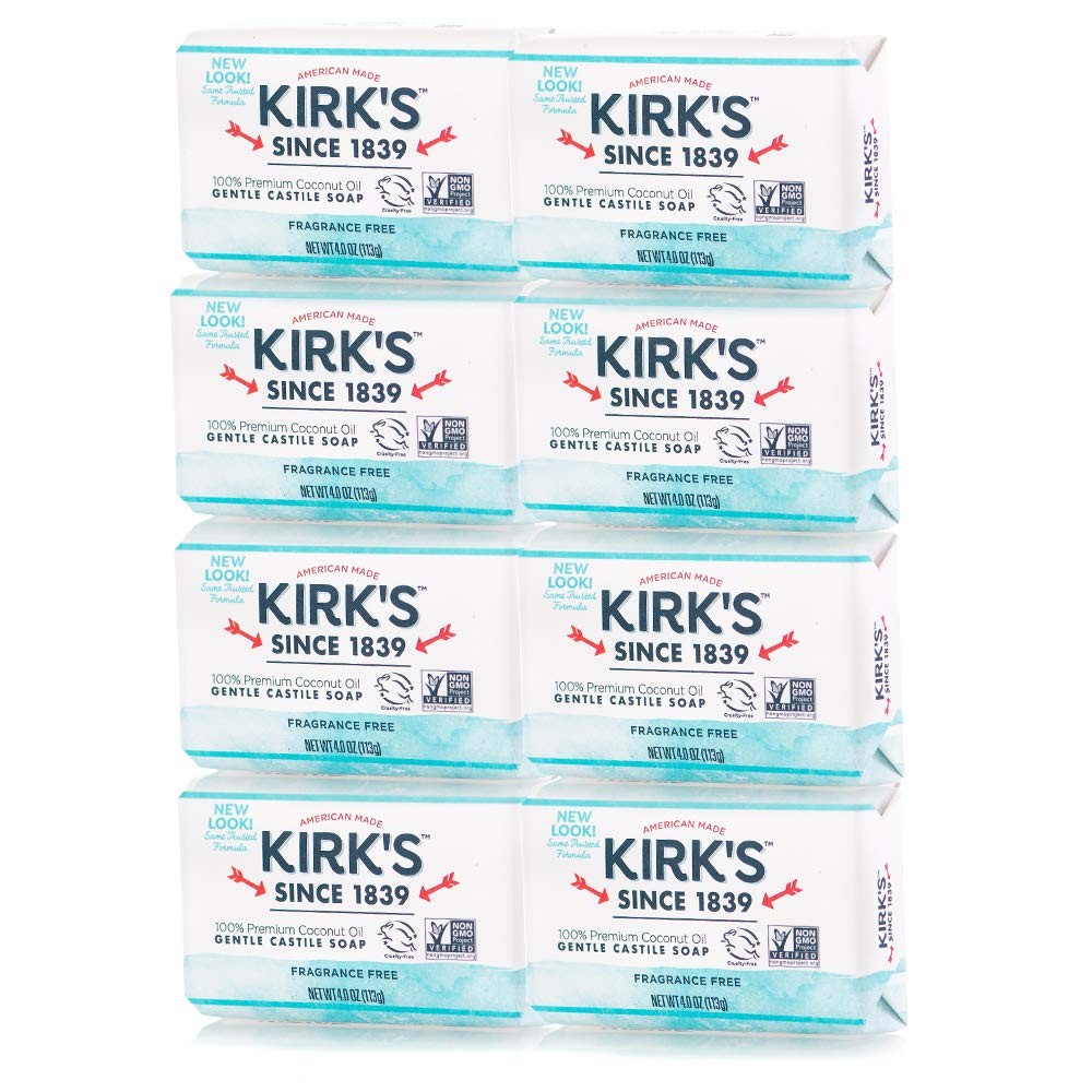 Kirk’s Original Coco Castile Bar Soap Fragrance Free 4 Ounces (8 Pack)