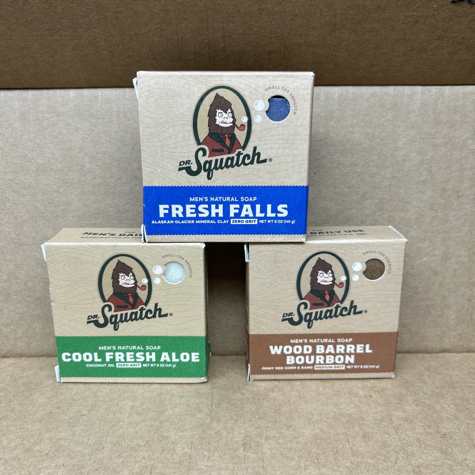 (3)Dr. Squatch Bar Soap Fresh fall &wood barrel bourbon cool fresh aloe natural