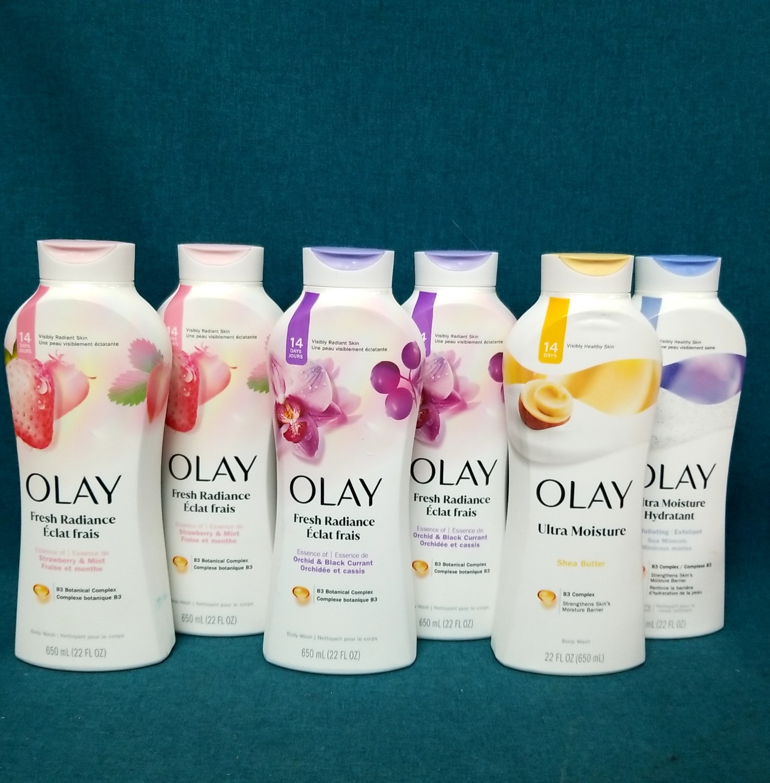 6 Bulk Assorted Olay Fresh Radiance Bottles Lotions 22 FL OZ Each; Strawberry +
