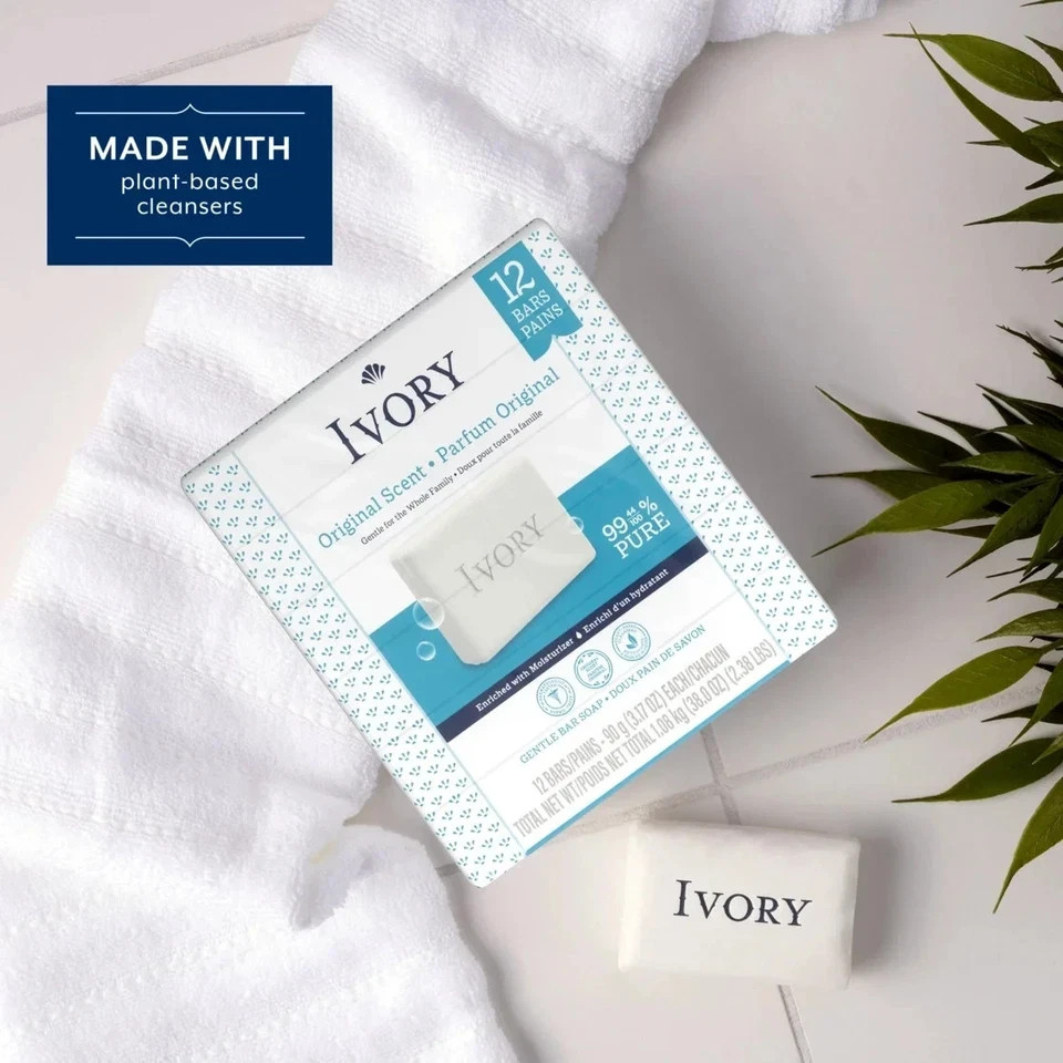 Ivory Bar Soap Original Scent, For All Skin Types, 12 Pack, 3.17 oz Each