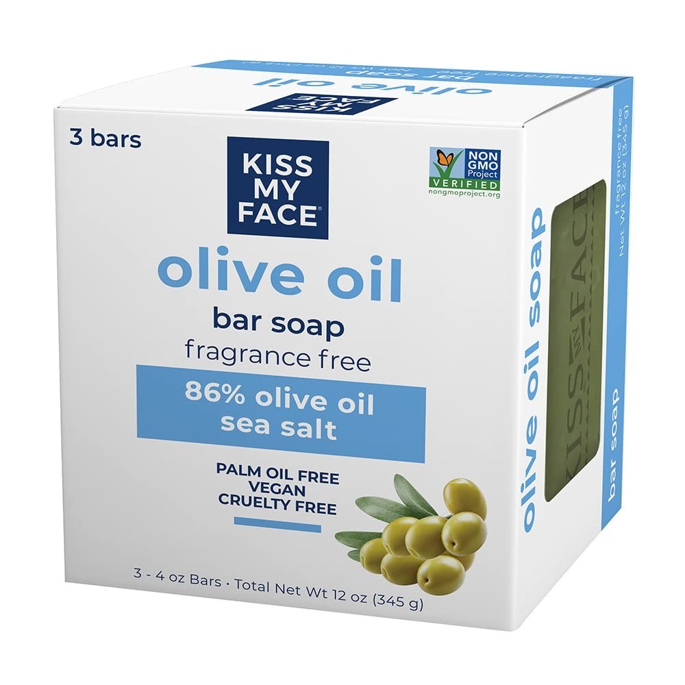 Kiss My Face Olive Oil Fragrance Free Bar Soap Moisturizer 4 Oz 3 Pack