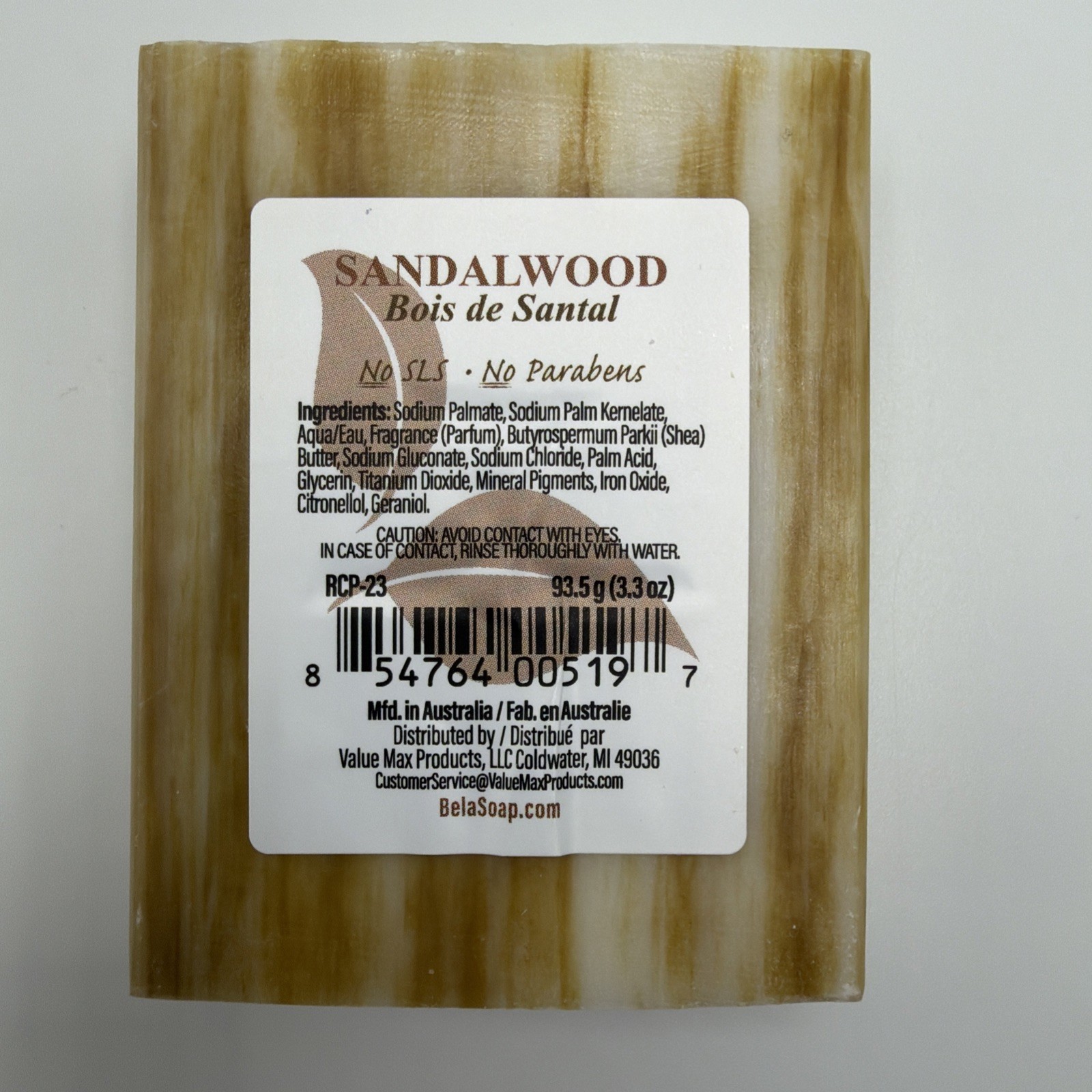Bela Sandalwood Pure Natural Moisturizing Soaps 3.4oz 2 Bars Set Australia New