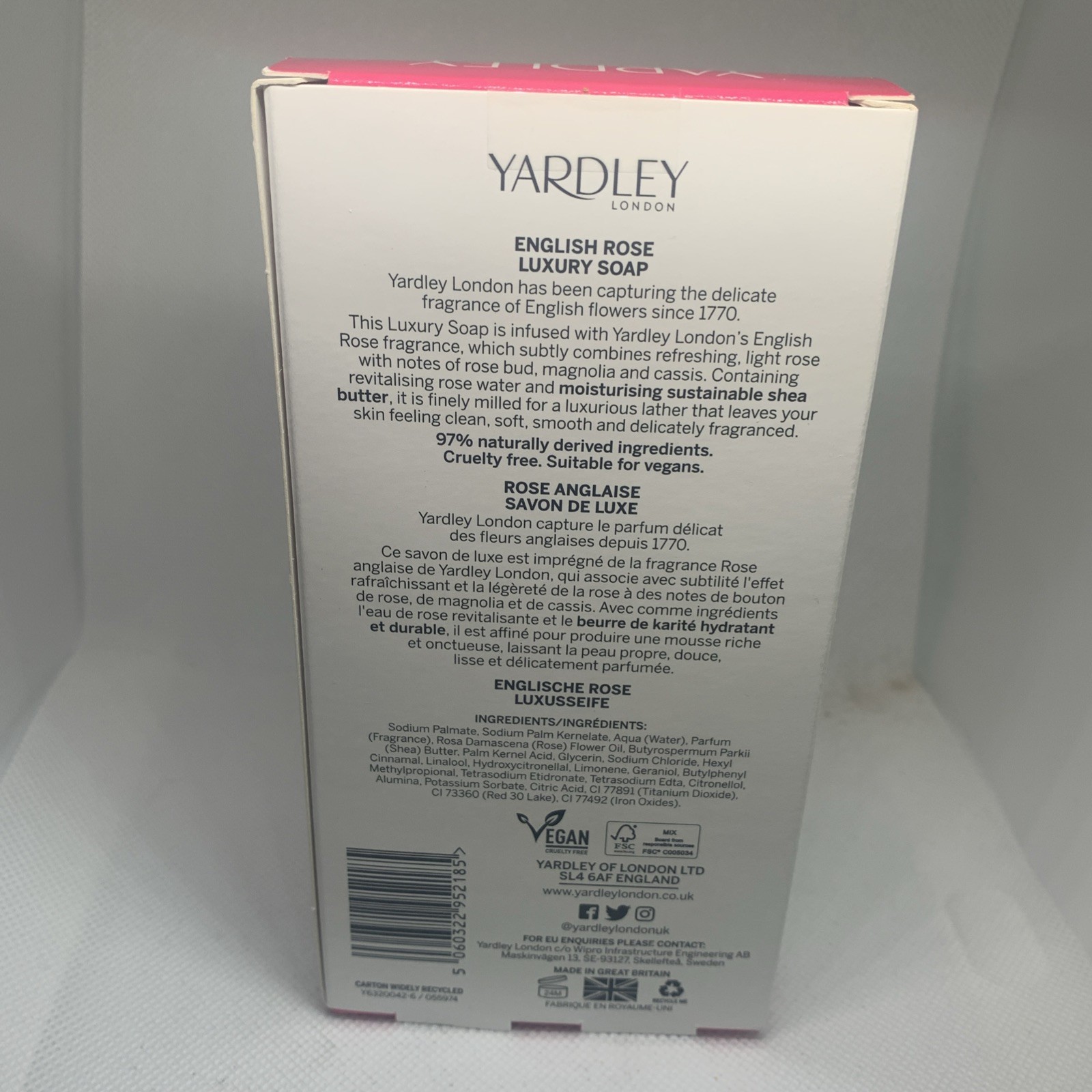 Yardley London English Rose Luxury Soap 3 Pack. Sealed. New 3.5 Oz Per Bar