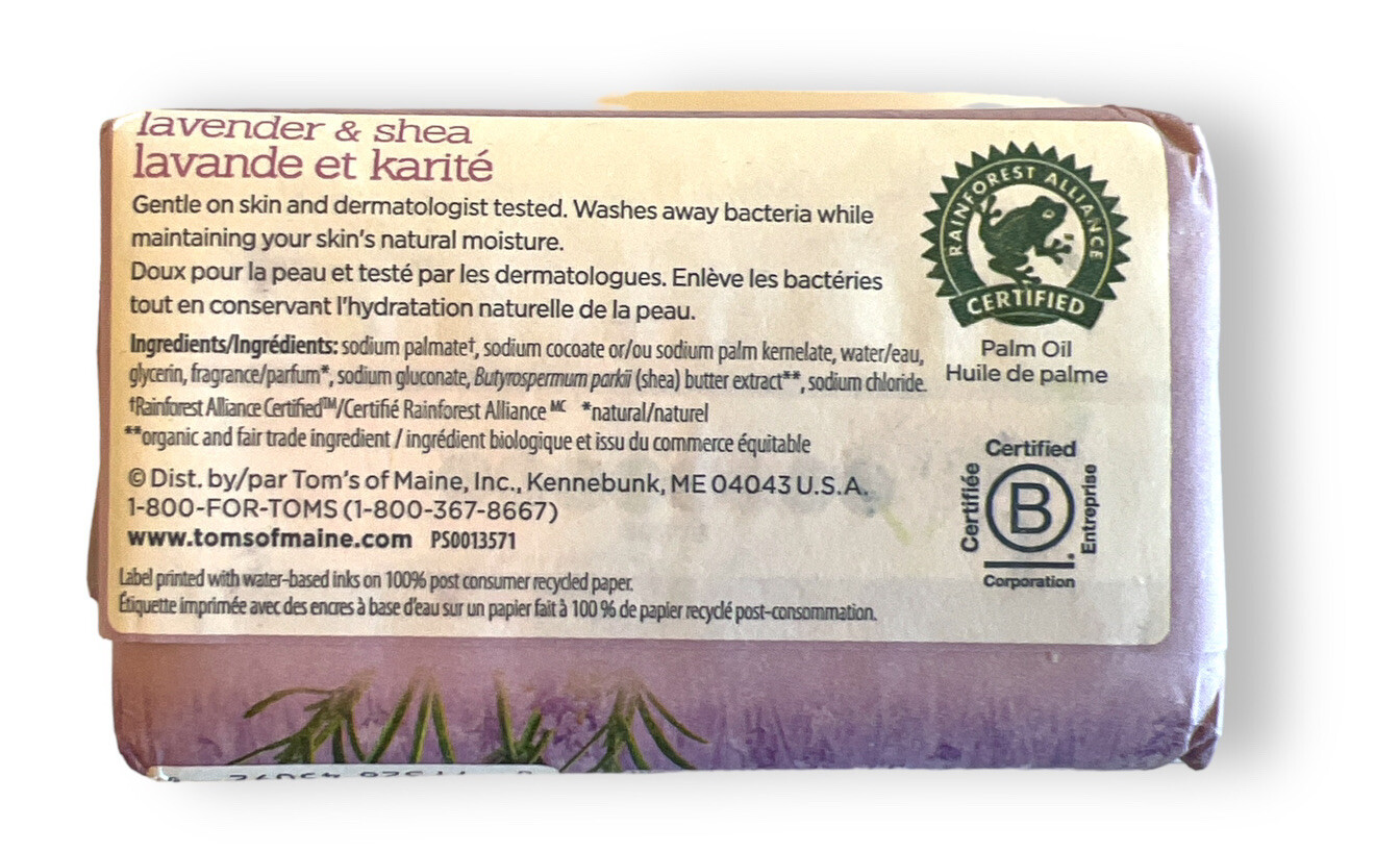 LOT OF 6 Tom’s of Maine Beauty Bar Soap Lavender & Shea w/raw shea butter