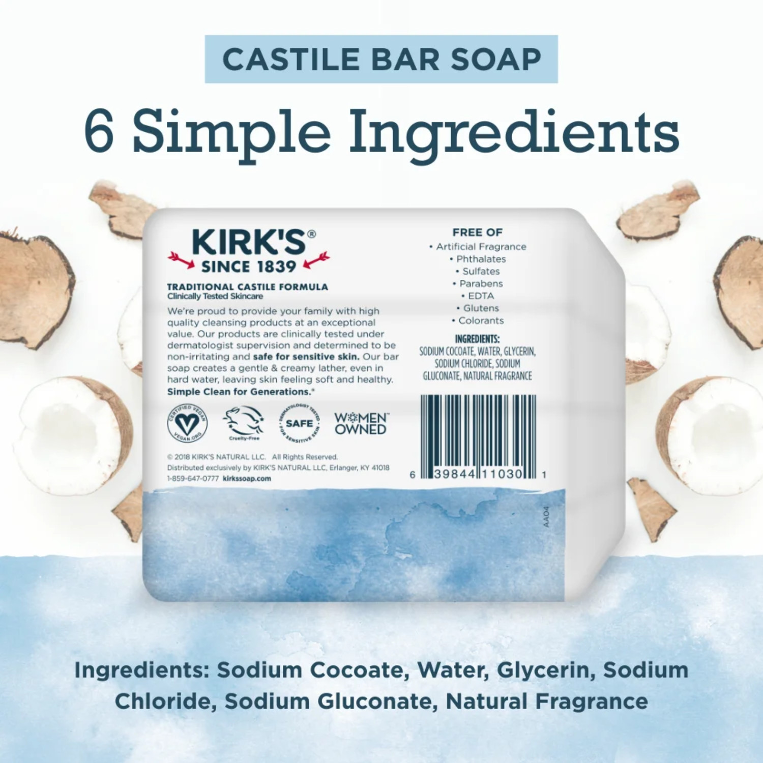 (4 Pack) Kirk’s Original Fresh Scent Gentle Castile Soap Simple, Gentle, Clean