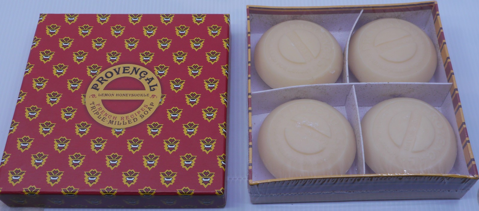 FOUR BARS OF PROVENCAL LEMON HONEYSUCKLE TRIPLE MILLED SOAP, NEW IN BOX, SEALED