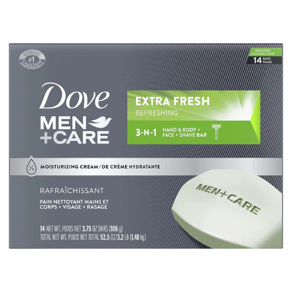 DOVE MEN + CARE Bar 3 in 1 Cleanser for Body Face and Shaving 3.75 oz 14 Bars
