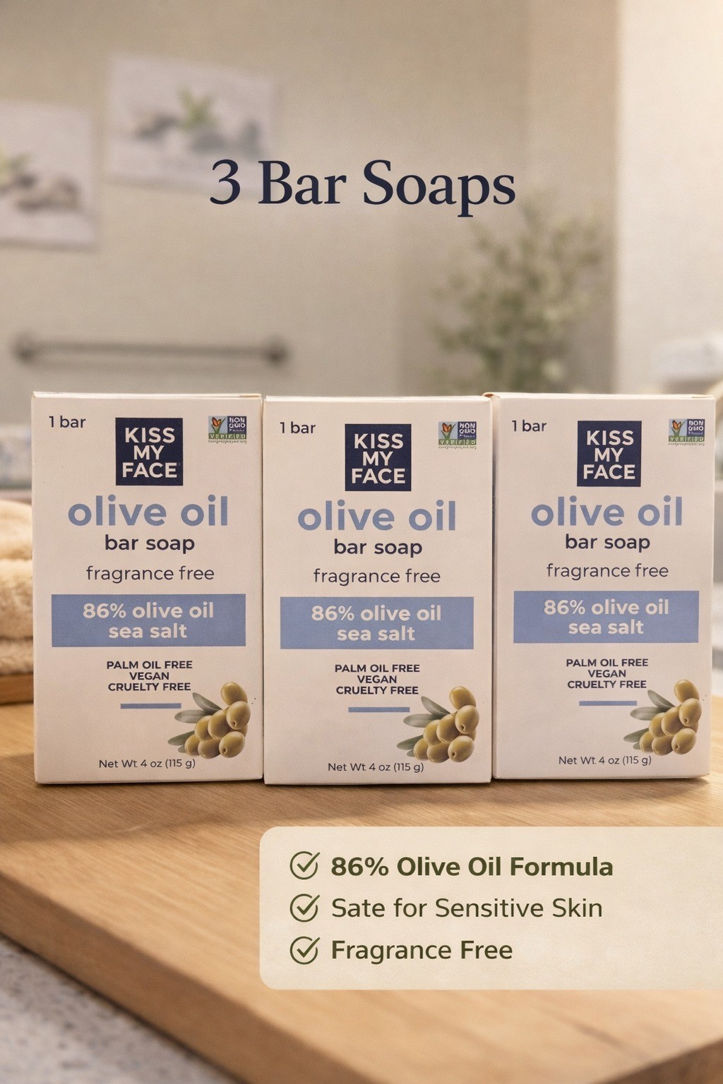 Kiss My Face Olive Oil Soap + Olive & Aloe Hand Soap Bundle Fragrance Free