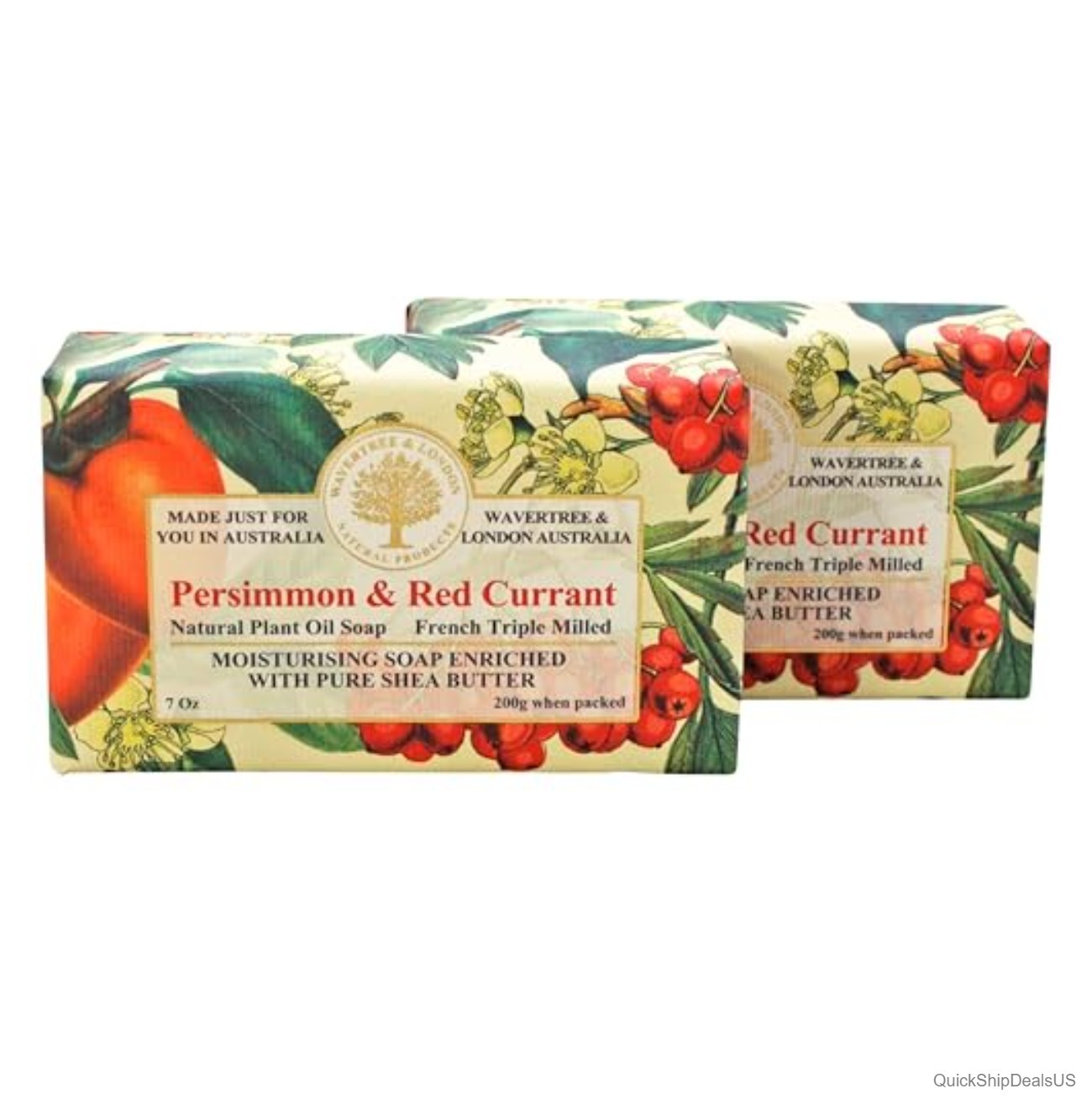 Scented Natural Soap Bars Persimmon Red Currant 7 oz French Triple Milled Shea