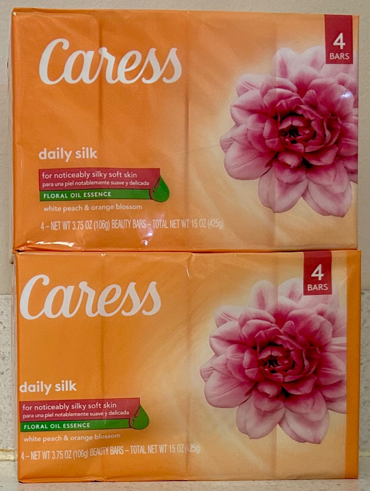 2 Caress Daily Silk Bar Soap Floral Oil Essence l Original Formula 8 Bars 3.75oz