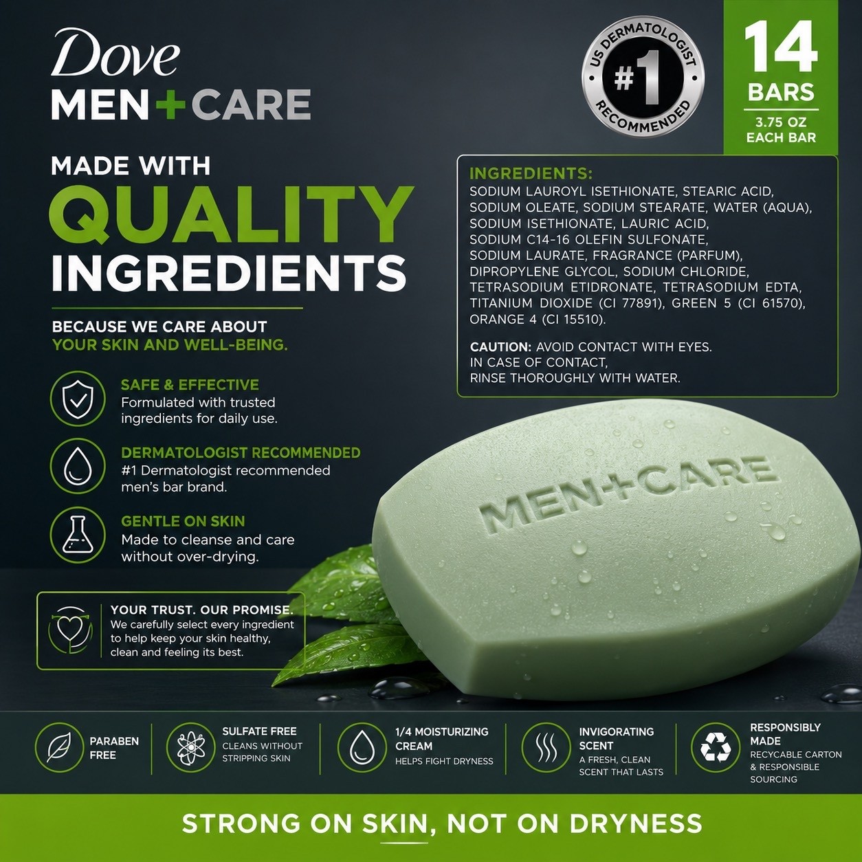 Dove Men+Care Bar 3 in 1 Cleanser for Body, Face, and Shaving Extra Fresh 14 Bar