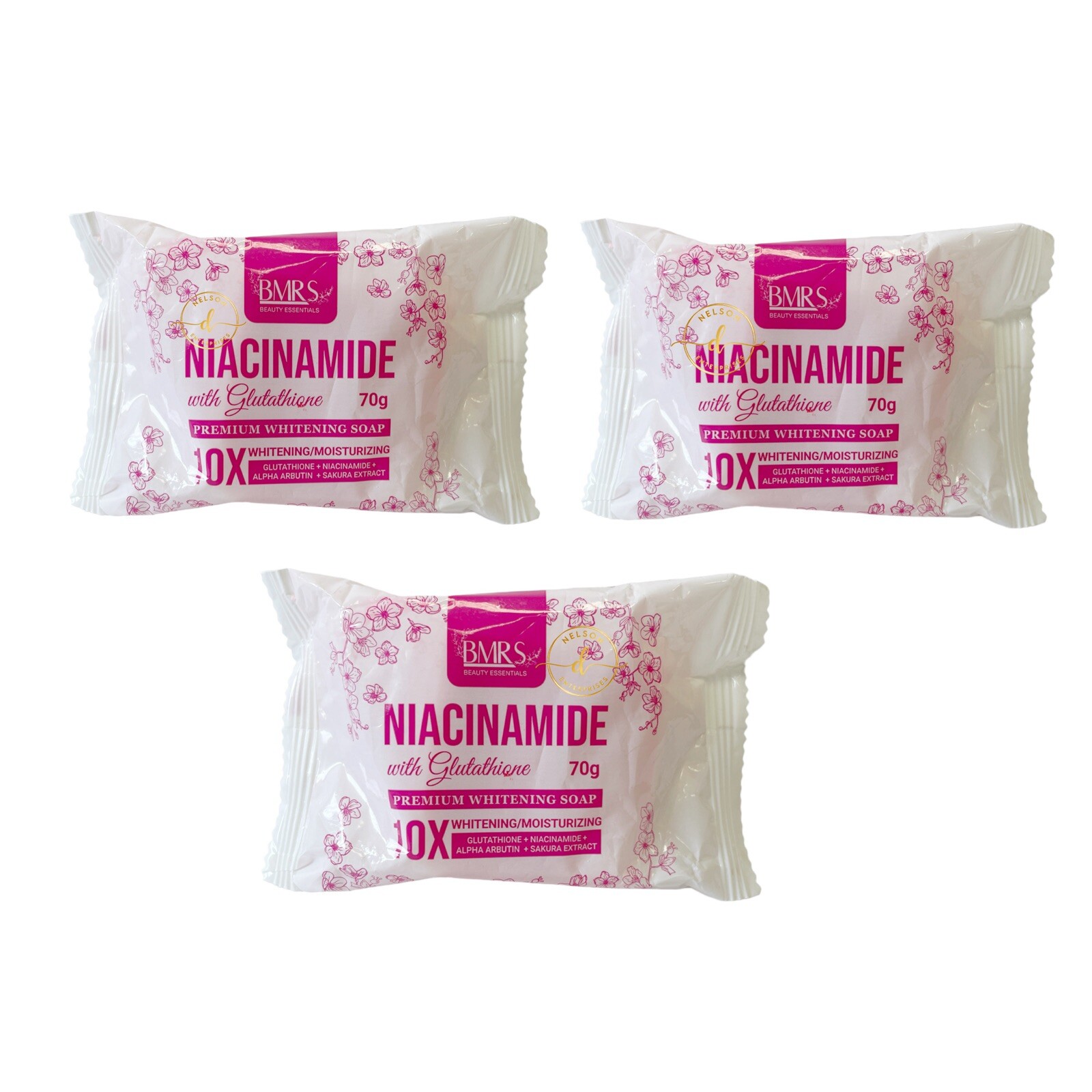 3 Bars BMRS Niacinamide with Glutathione Premium Brightening Soap 70g Each