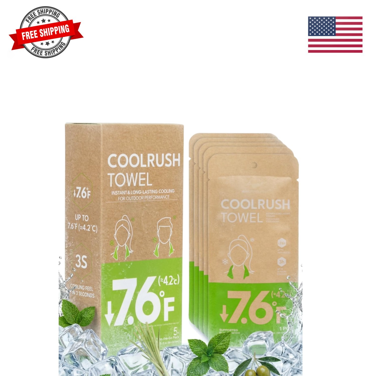 CoolRush Towel with Natural Mint Extract, Instant 3-Second Cooling Towel, Reu…