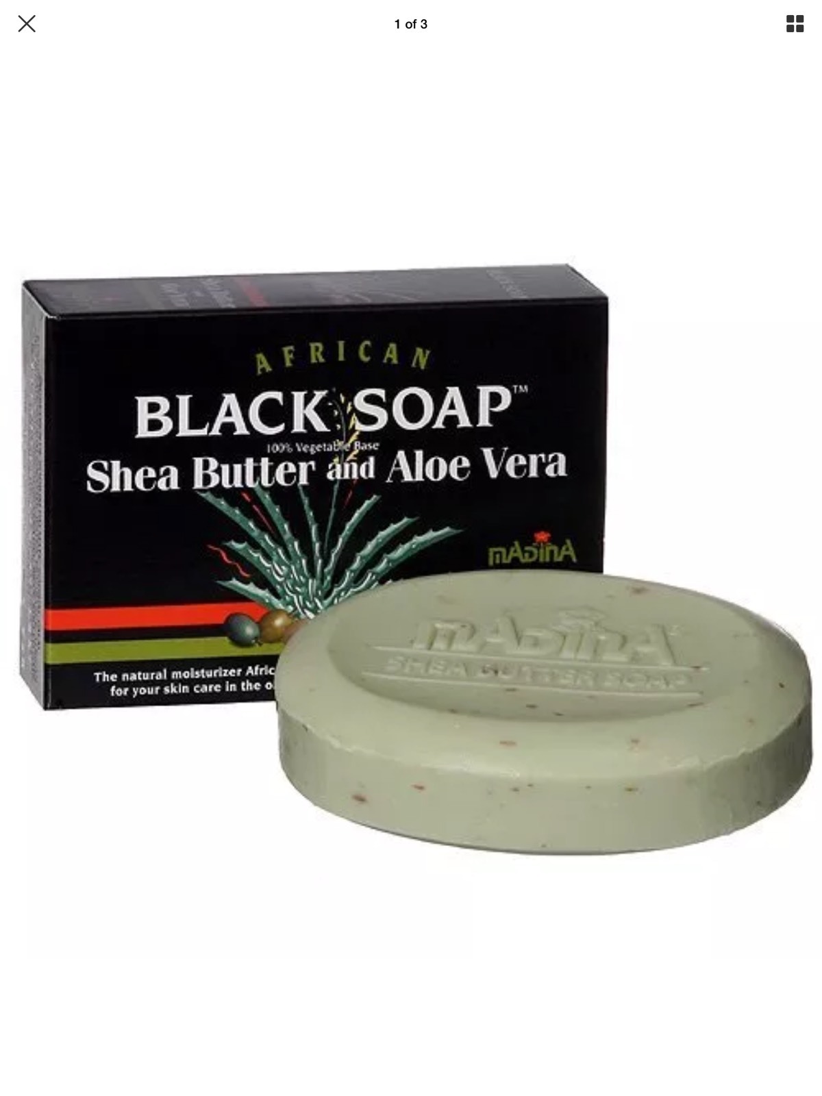 Madina African Black Soap – Shea Butter & Aloe Vera / Vitamin E 3.5 oz (3 Pack)