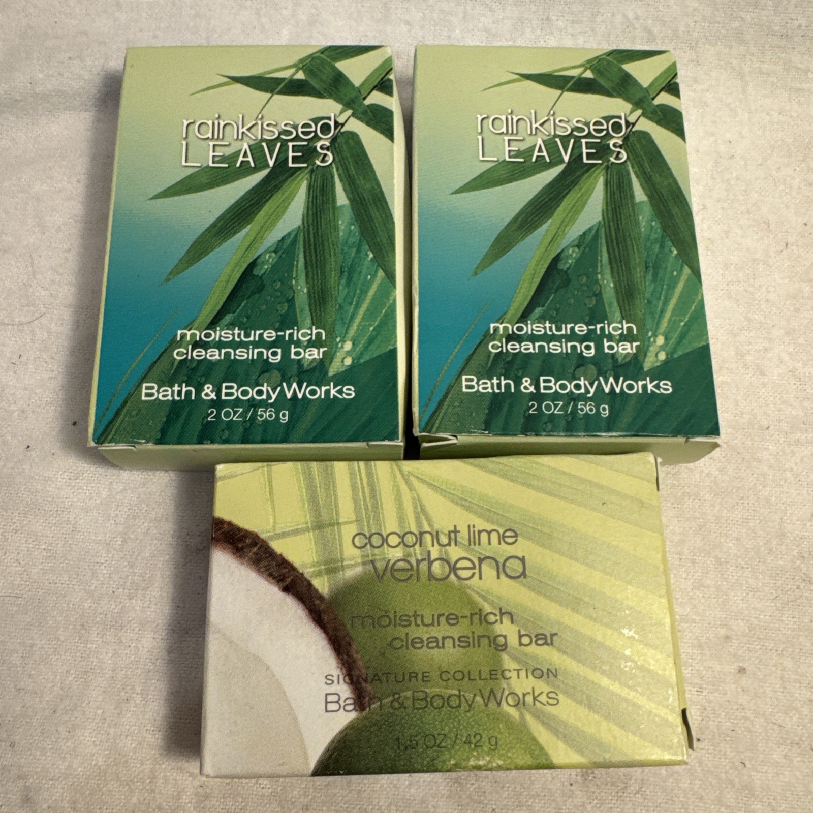 3 Bath & Body Works Coconut Lime Verbena Rain Kissed Leaves Moisture Rich Bar