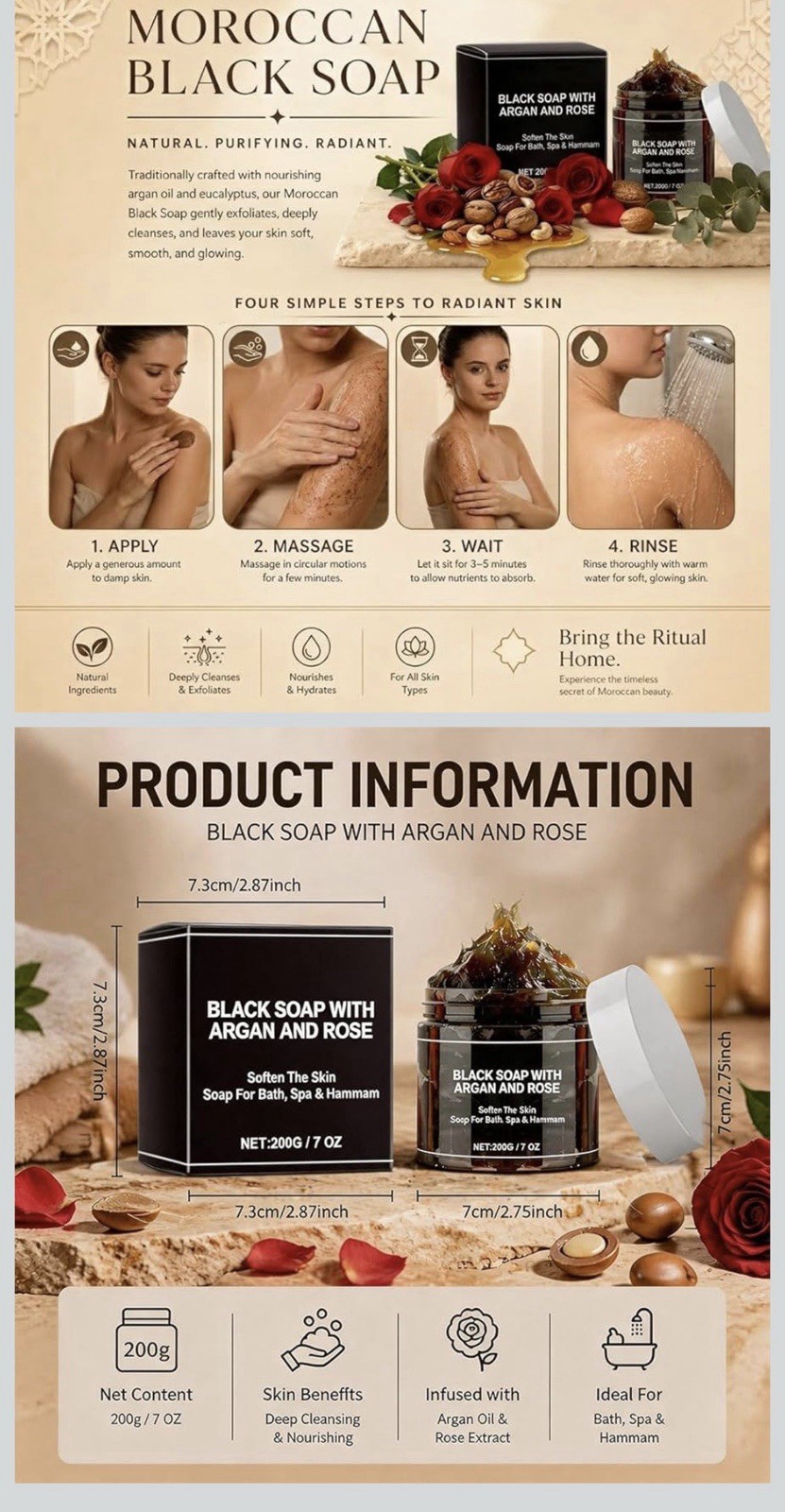 “Moroccan Black Soap Paste Beldi Soap Natural Face Body 100% Pure”