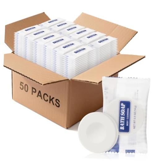 0.5 oz Bulk Travel Size Bars Soap, Individually Wrapped Small Face and Body 50