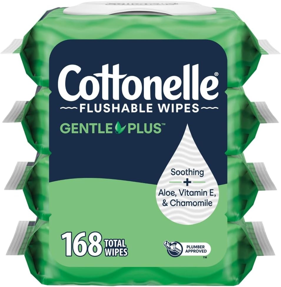 Cottonelle GentlePlus Flushable Wet Wipes with Aloe & Vitamin E, 4 Flip-Top Pack