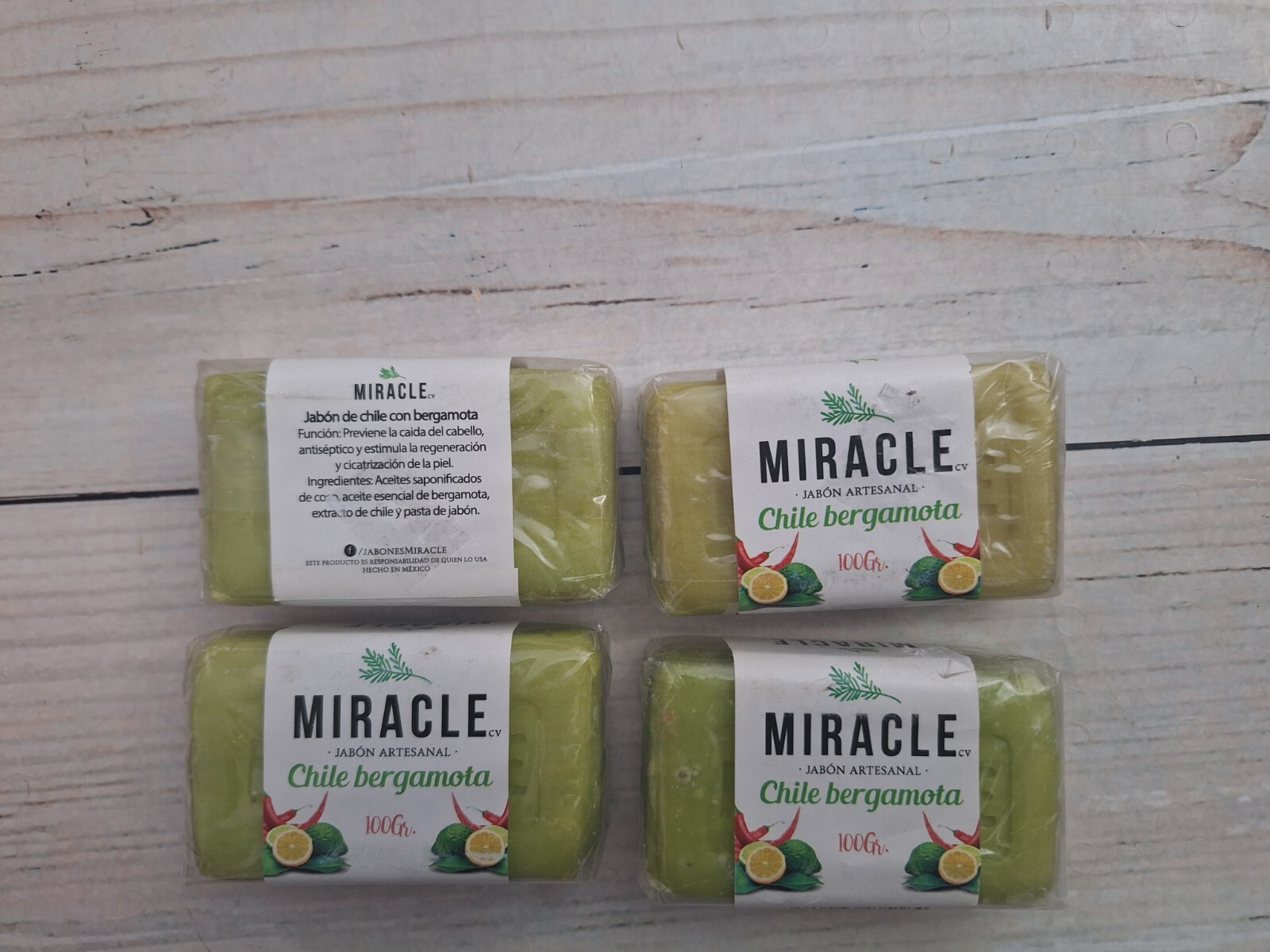 Jabon De Chile Bergamota – Artesanal – Caida del Cabello – 100gr. 4 Pack Soap