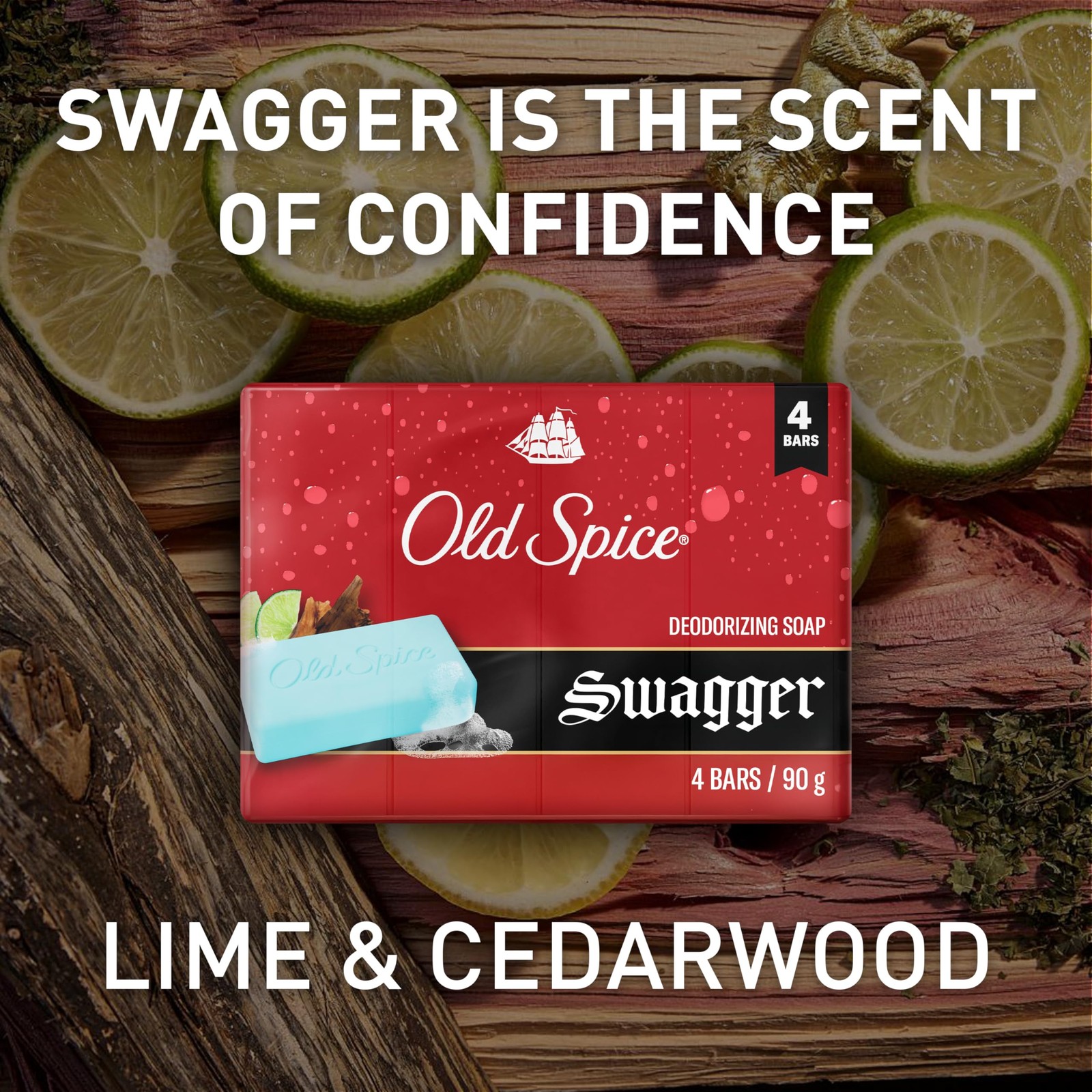 Old Spice Bar Soap for Men, Deodorizing, Feel 3.17 Ounce (Pack of 4), Red