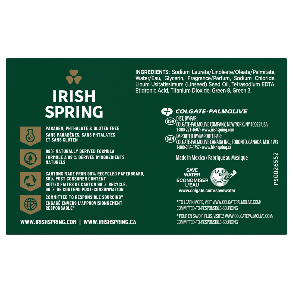 Irish Spring Bar Soap for Men, Original Clean Mens Bar Soap, 12Pack, 3.7 Oz Blue