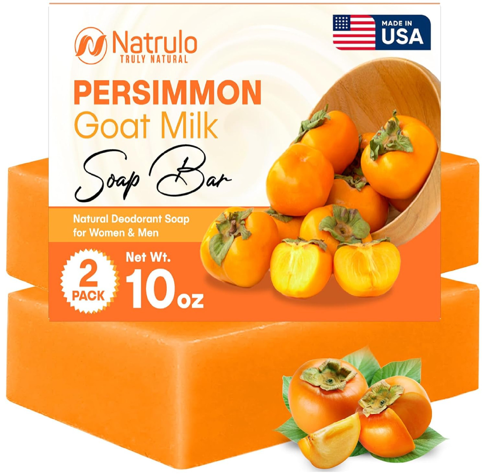 Persimmon Soap Bar for Body Odor Control – Purifying Deodorizing Body Wash with