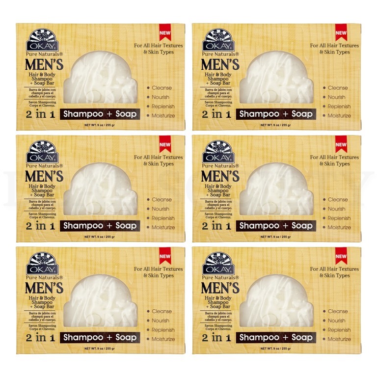 OKAY Pure Naturals Men’s Hair & Body Shampoo + Soap Bar 9oz Lot of 6 Bars