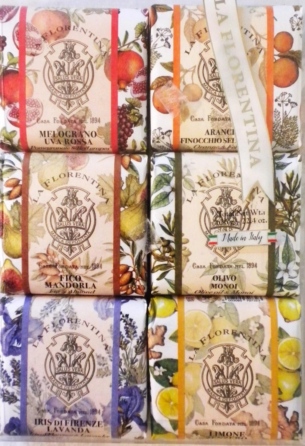 La Florentina Italian Luxury Bar Soap 6 Pk fig lemon orange olive pomegranate