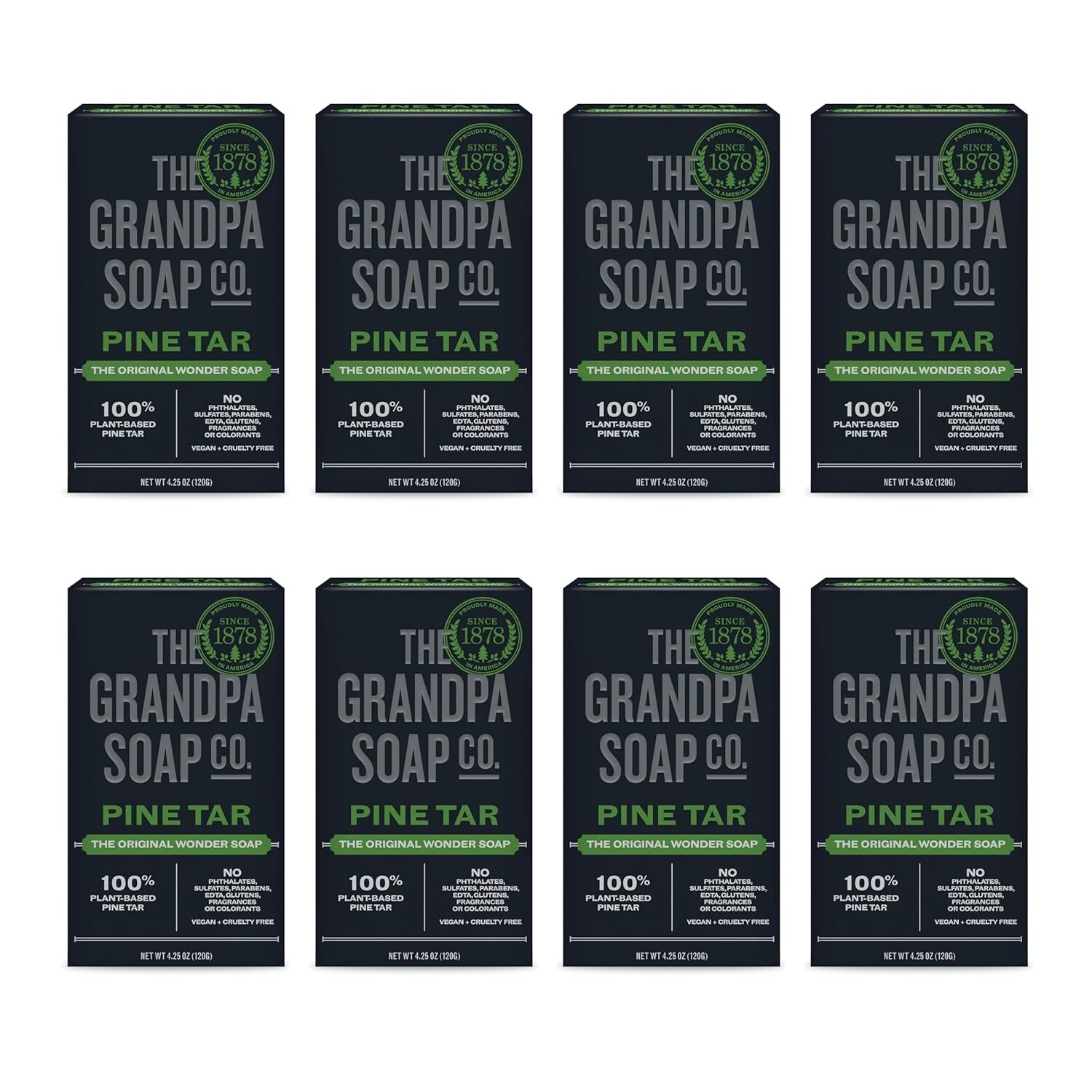 Pine Tar Bar Soap for Men-3in1 Cleanser, Deodorizer & Moisturizer, 8 Pk x 4.25Oz